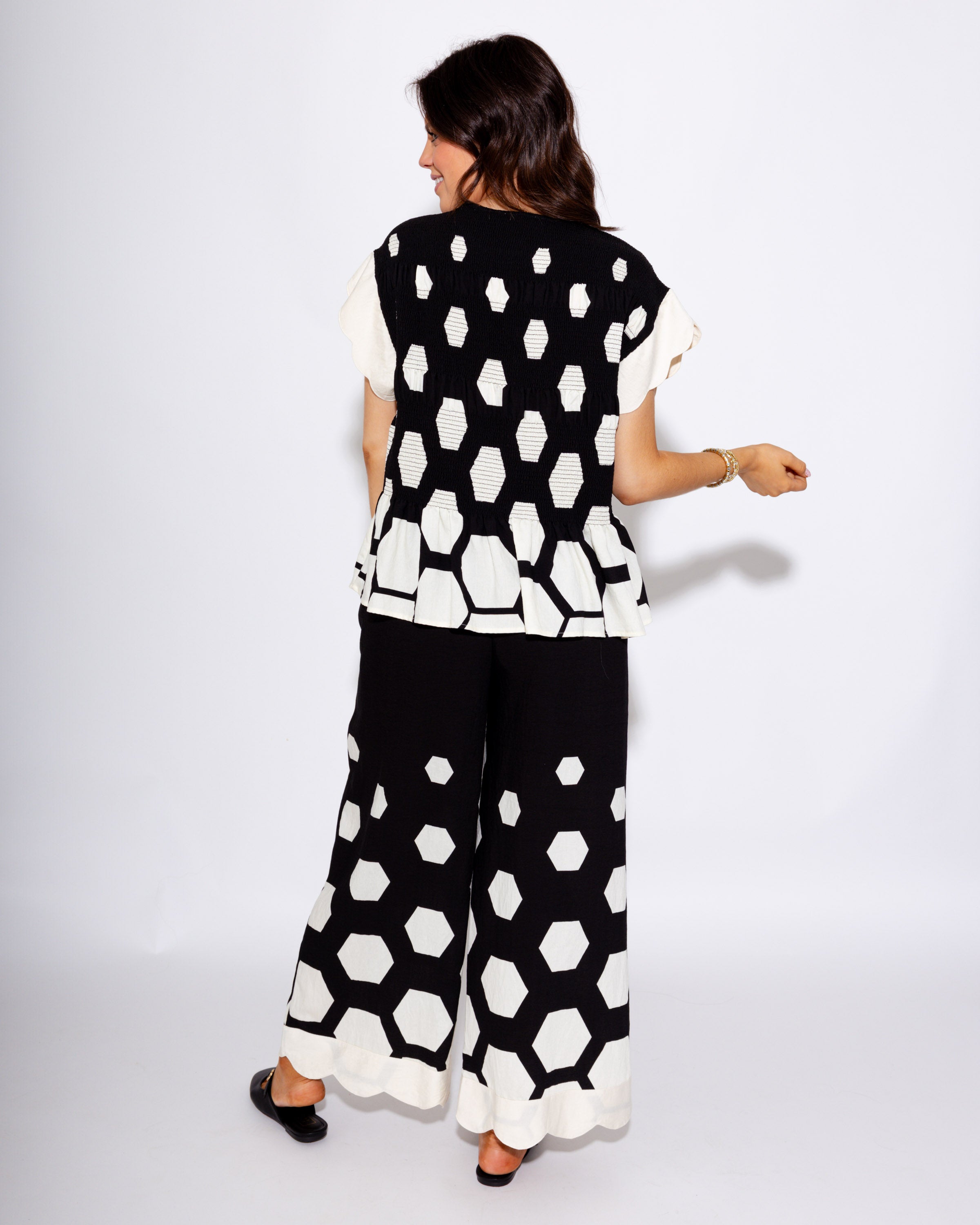 Scalloped Smocked Print Pants