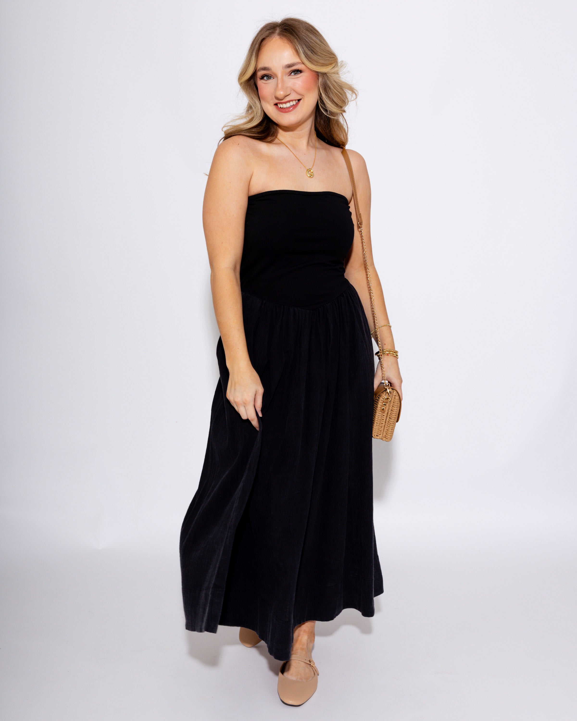 Strapless Ruched Midi Dress