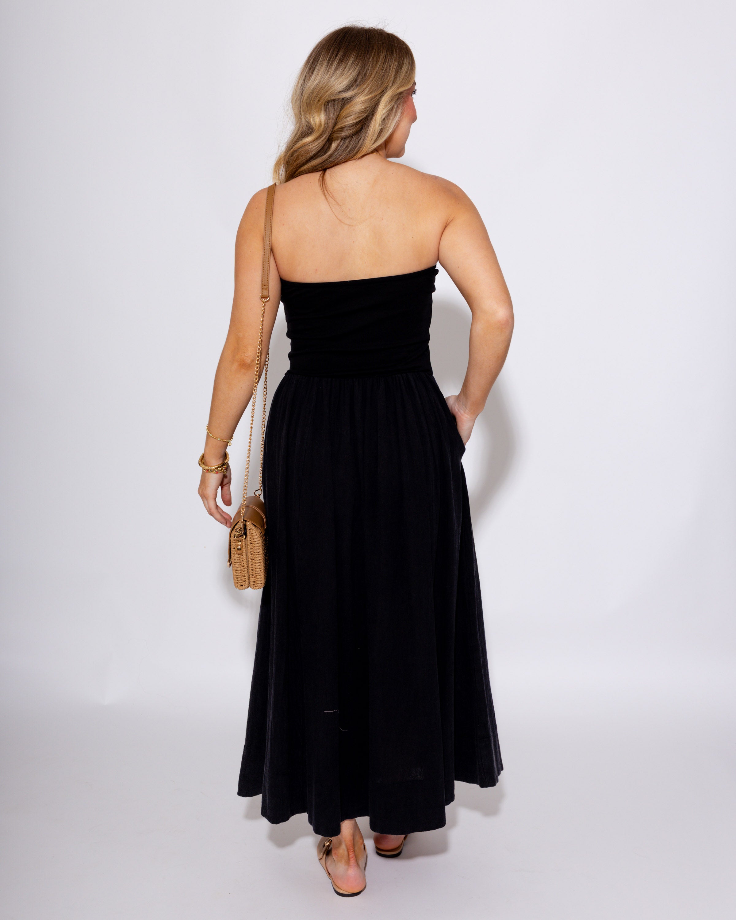 Strapless Ruched Midi Dress