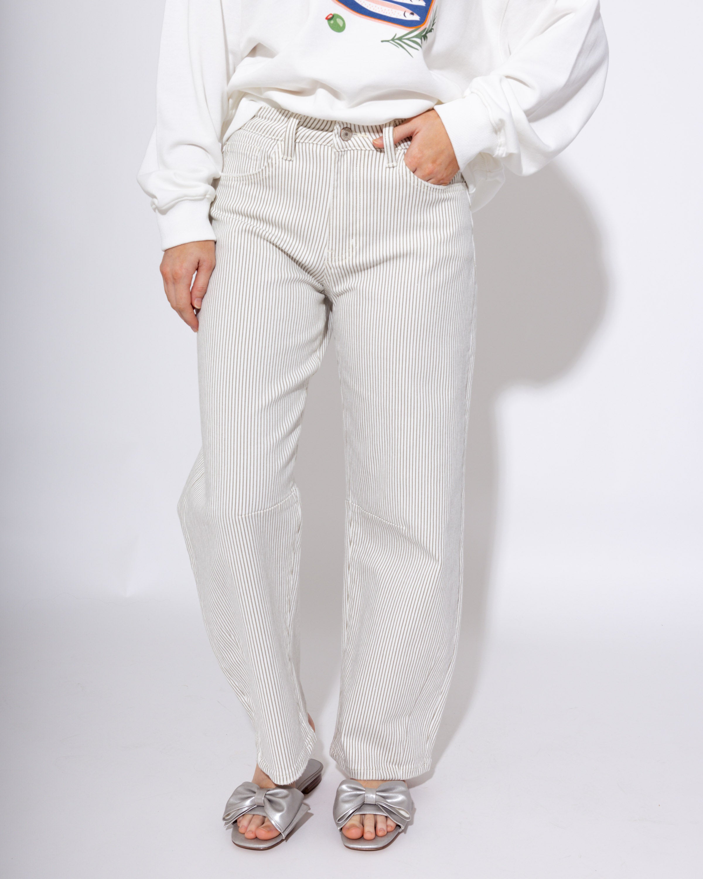 Vervet | High Rise Striped Crop Barrel Jeans