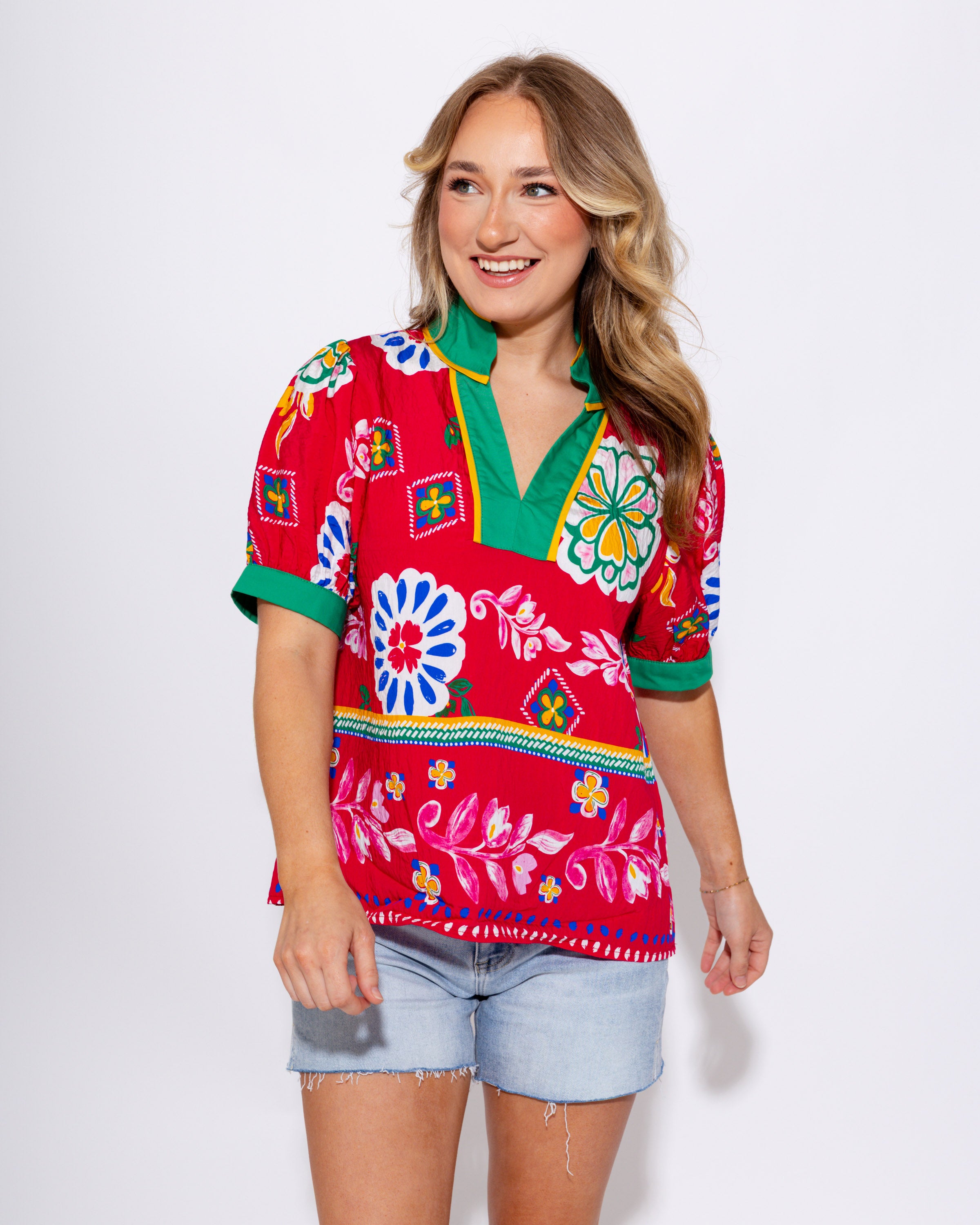 Fuchsia Floral Puff Sleeve Top