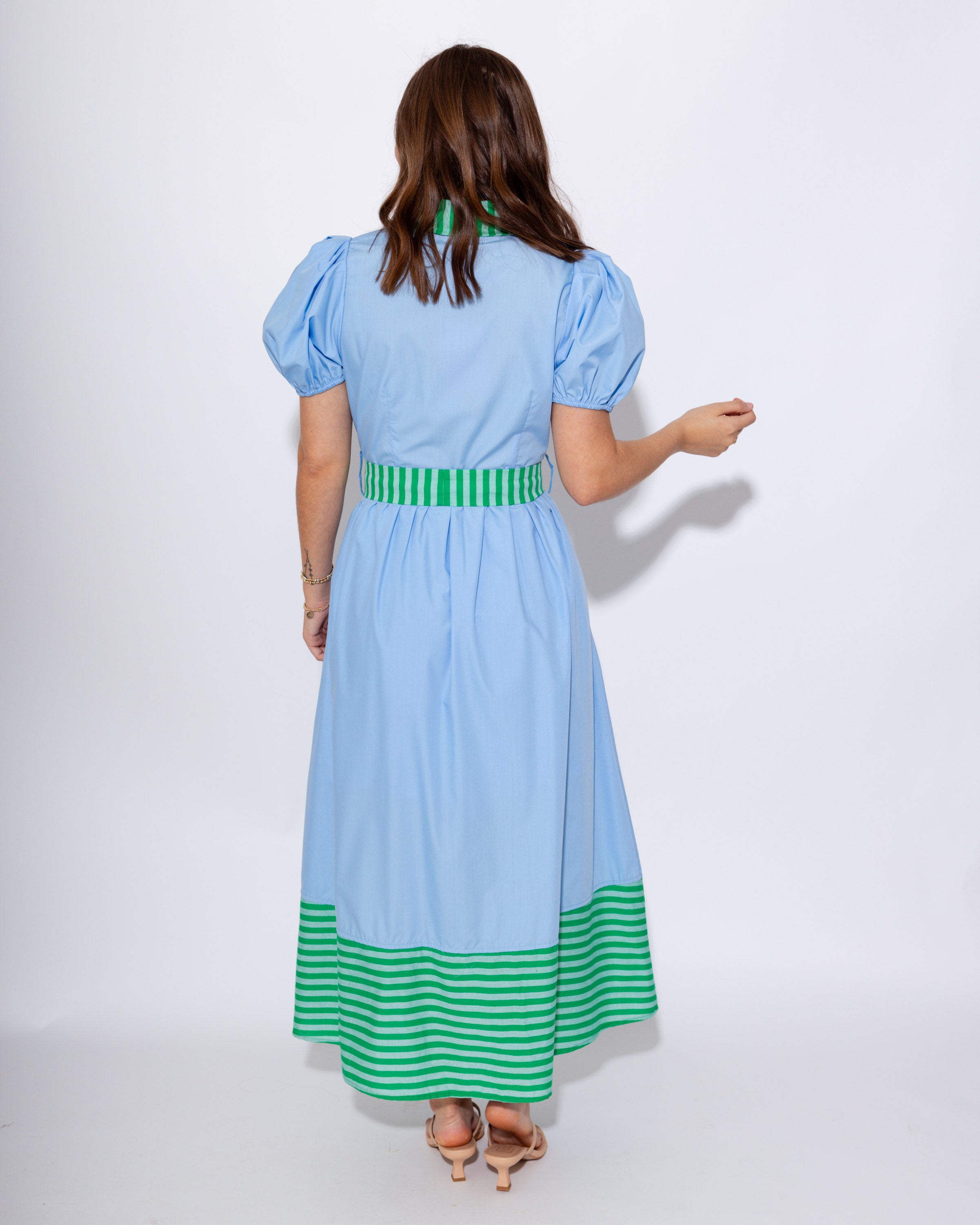 Chic Contrast Collared Midi Dress in Blue