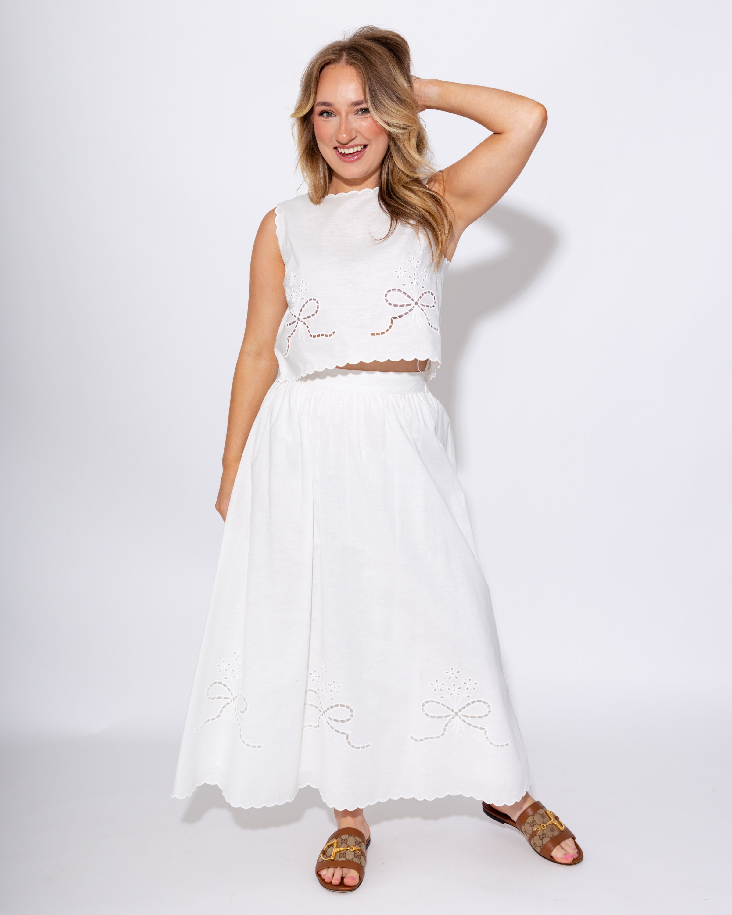 Romantic Eyelet Crop & Midi Skirt Set