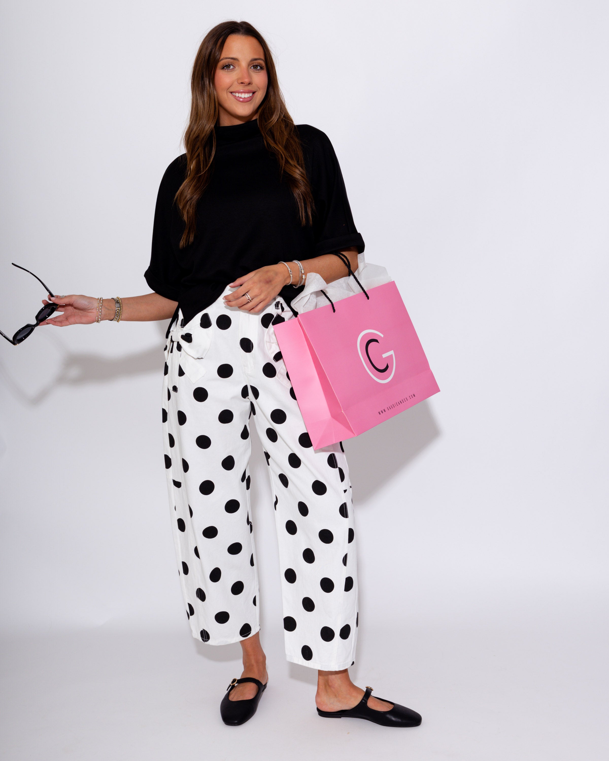 Polka Dot Barrel Jeans in Ivory