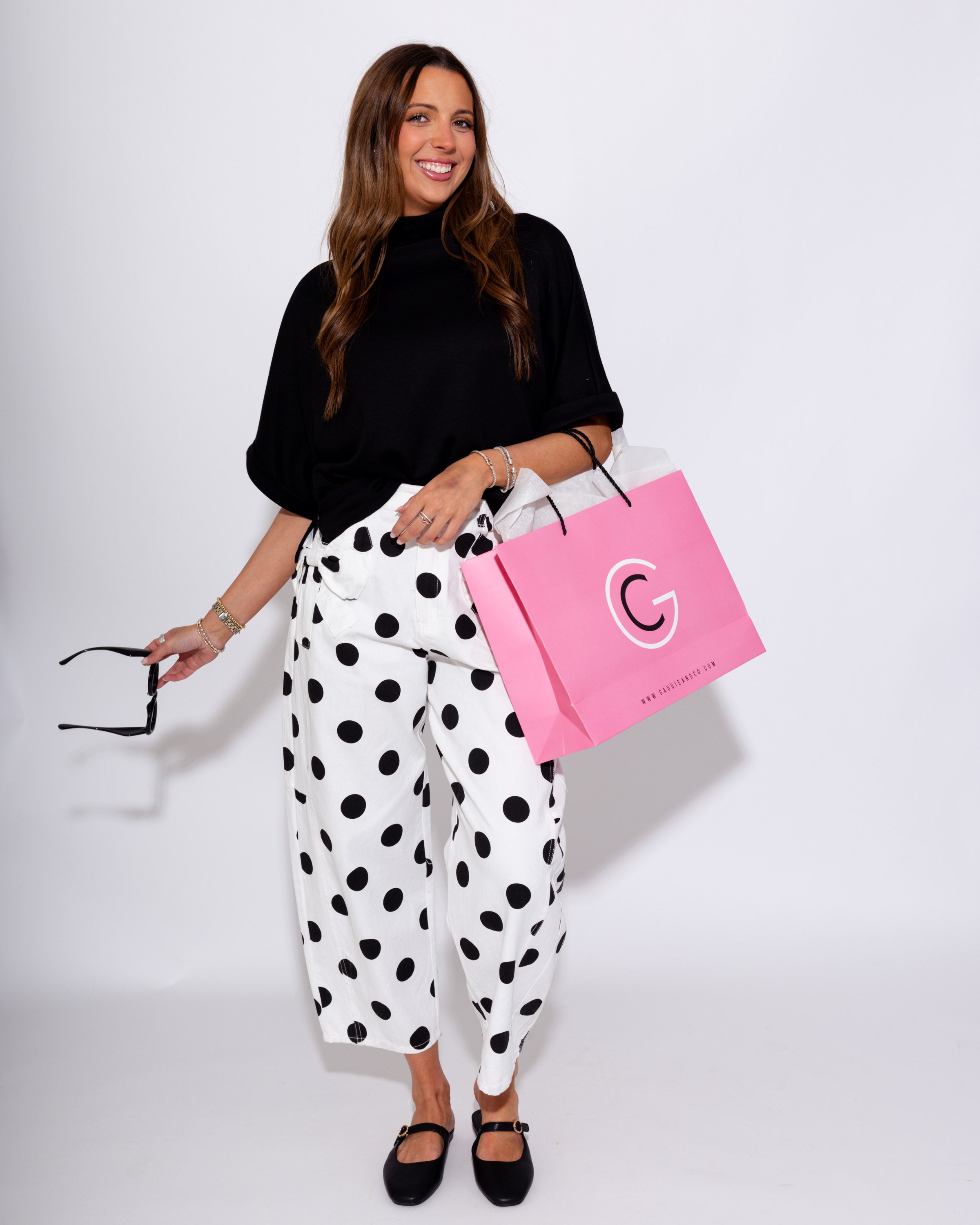 Polka Dot Barrel Jeans in Ivory