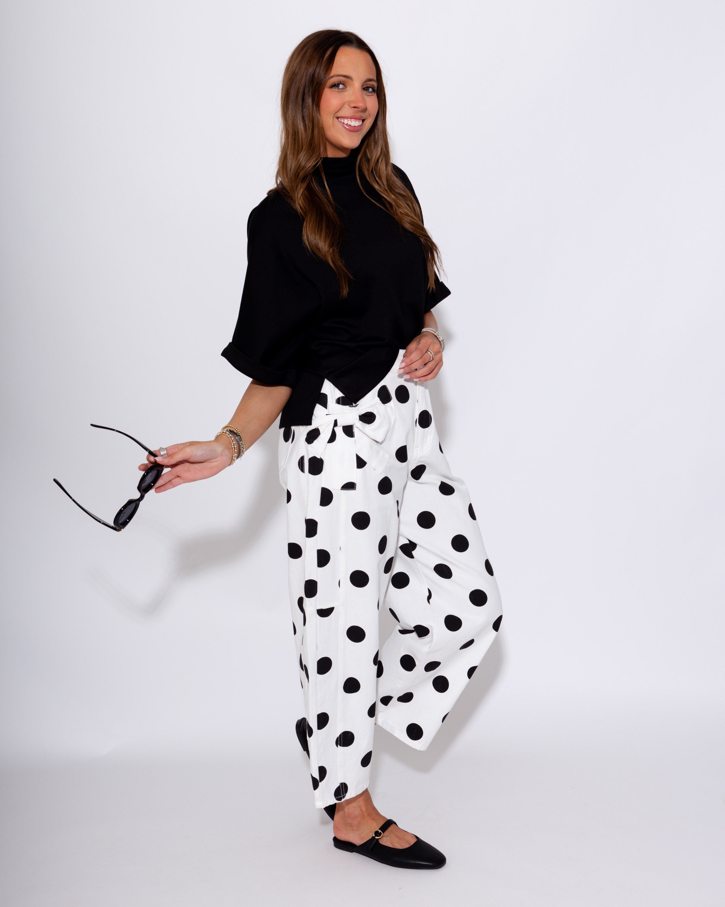 Polka Dot Barrel Jeans in Ivory