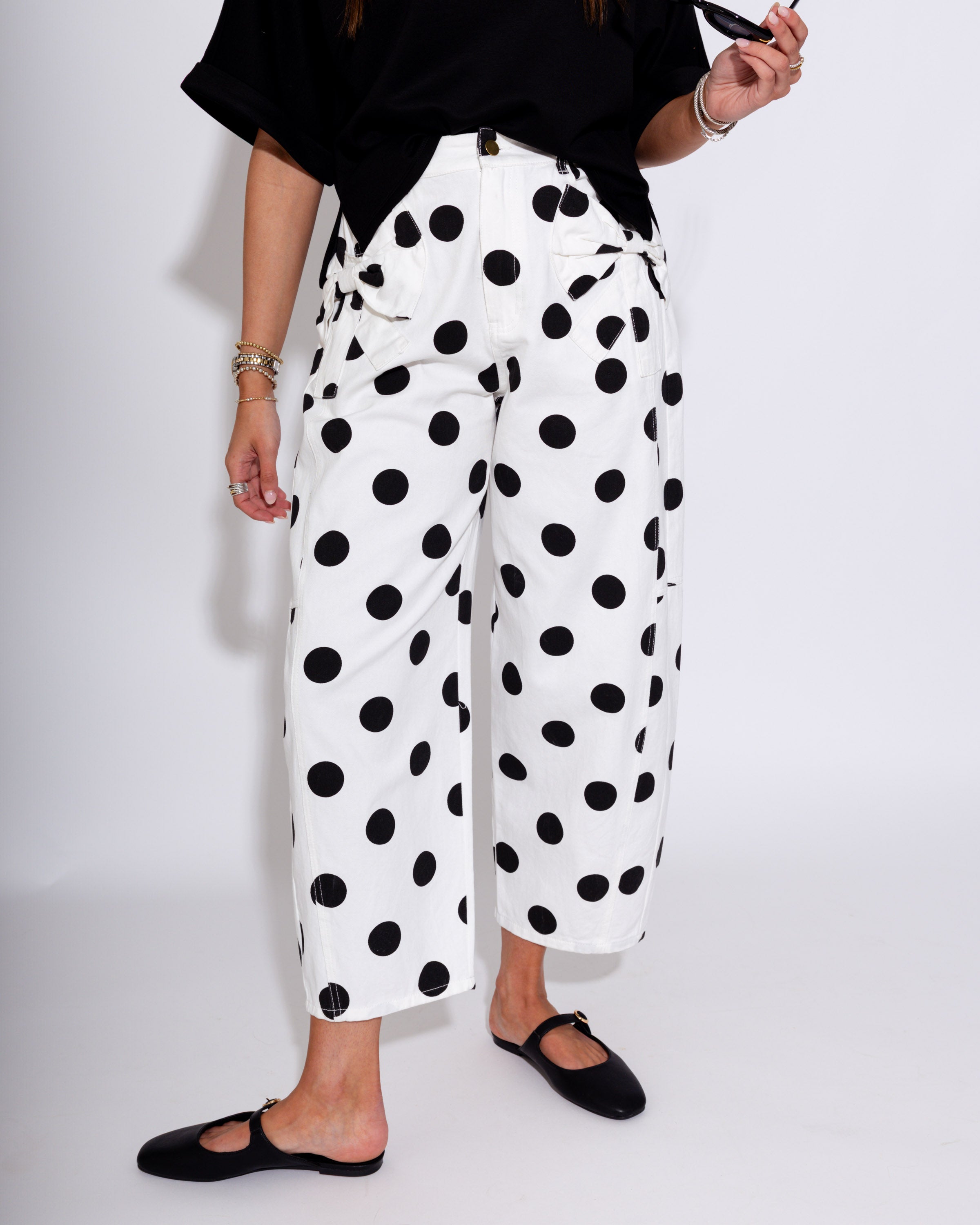 Polka Dot Barrel Jeans in Ivory