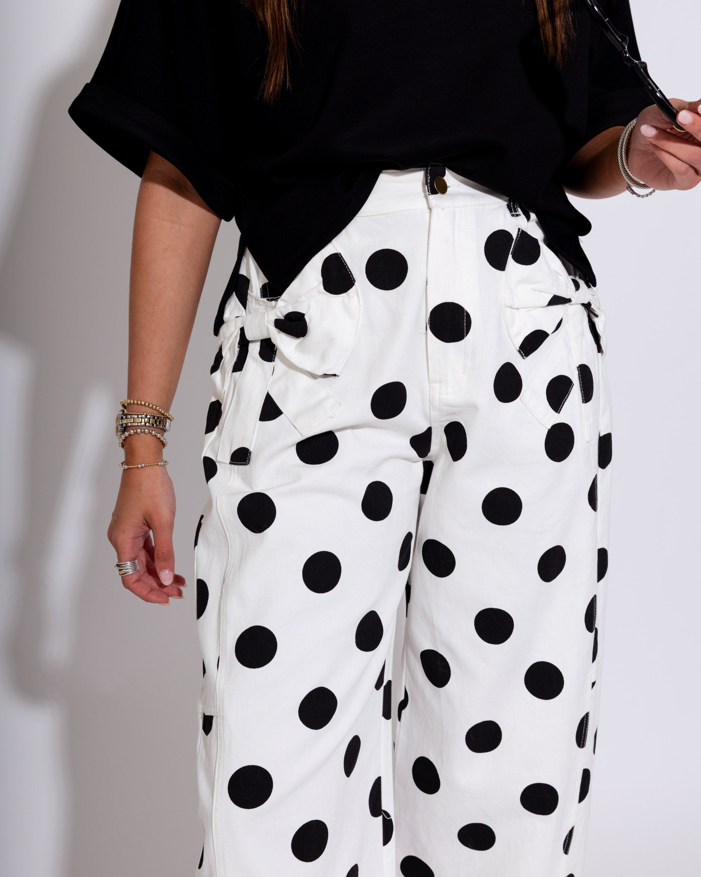 Polka Dot Barrel Jeans in Ivory