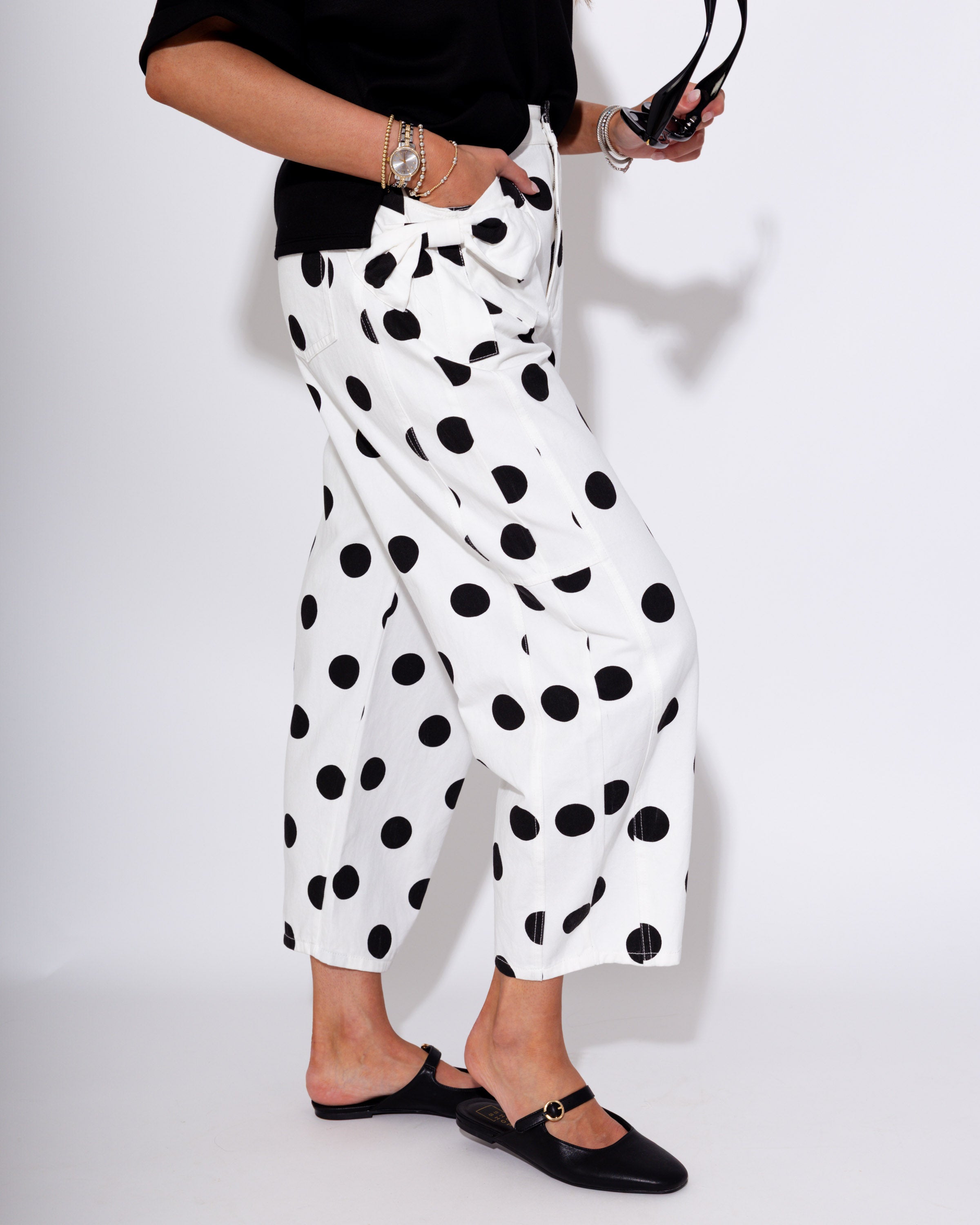 Polka Dot Barrel Jeans in Ivory