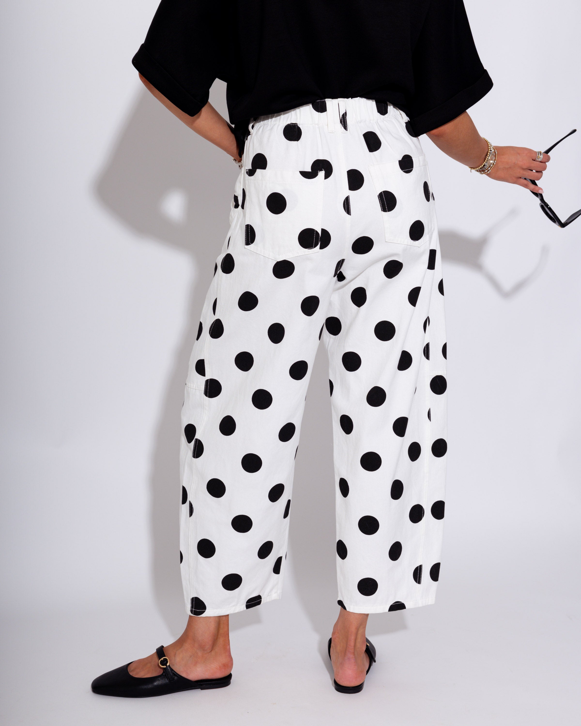 Polka Dot Barrel Jeans in Ivory