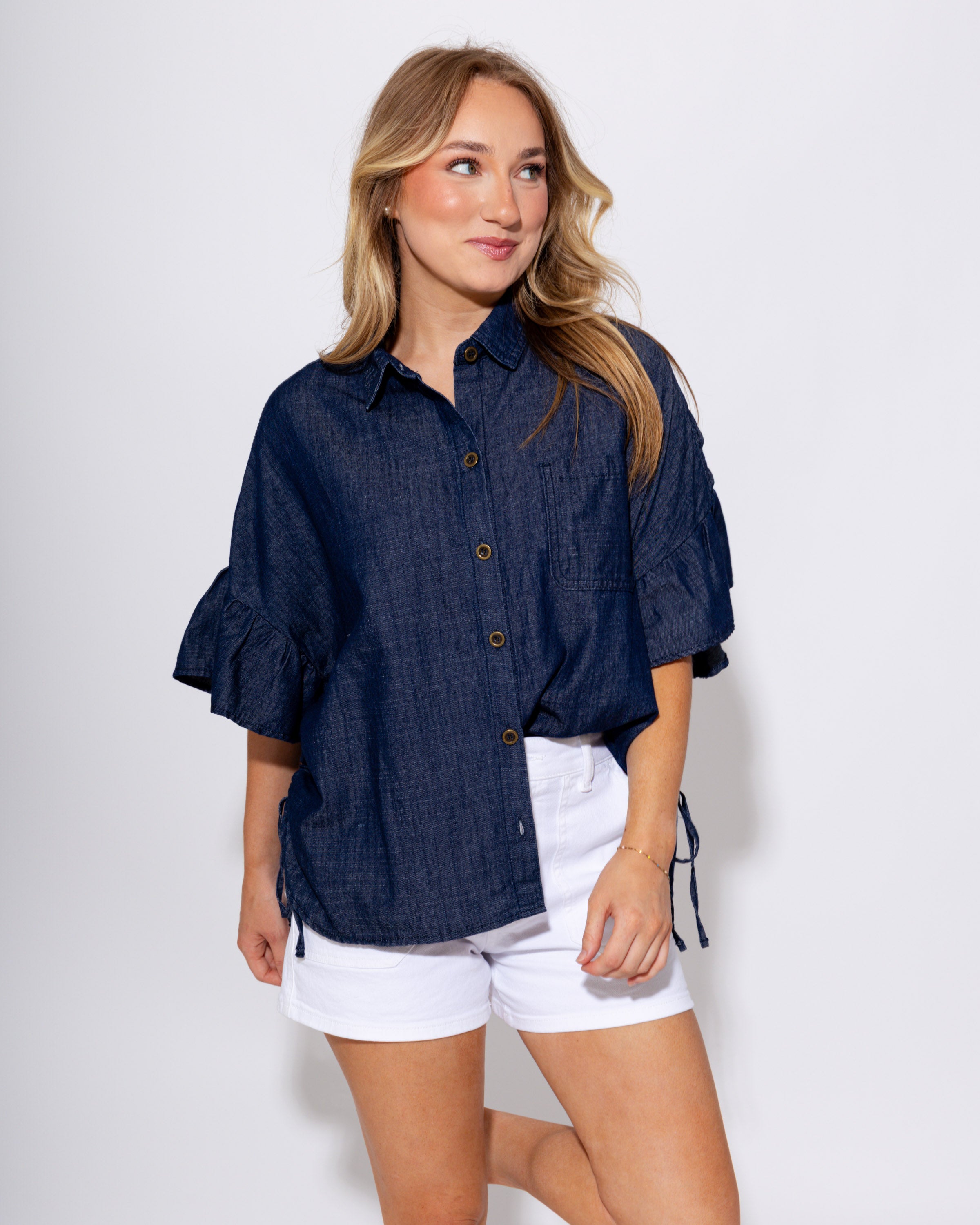 Washed Denim Button Up Top