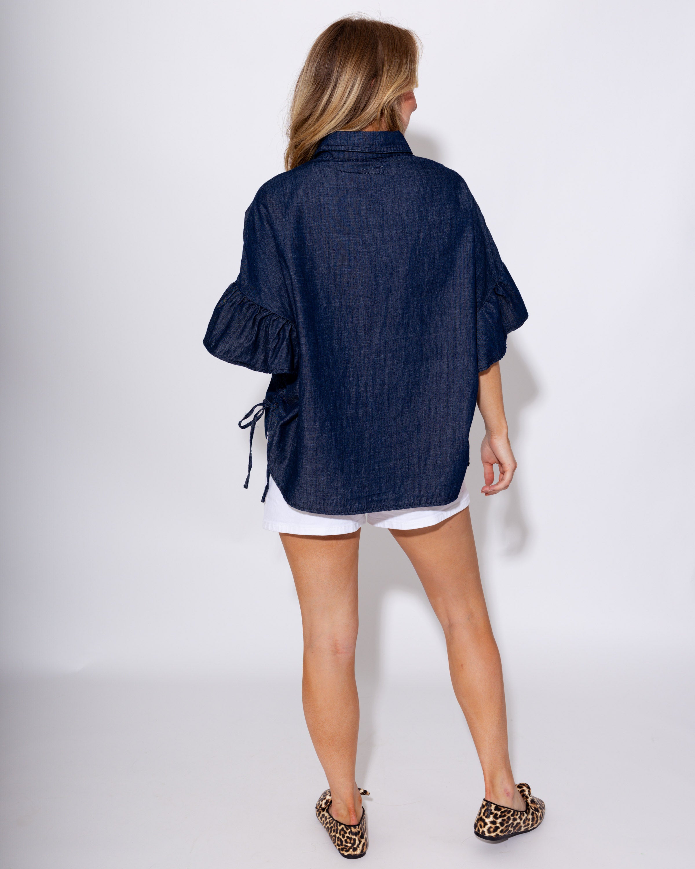 Washed Denim Button Up Top