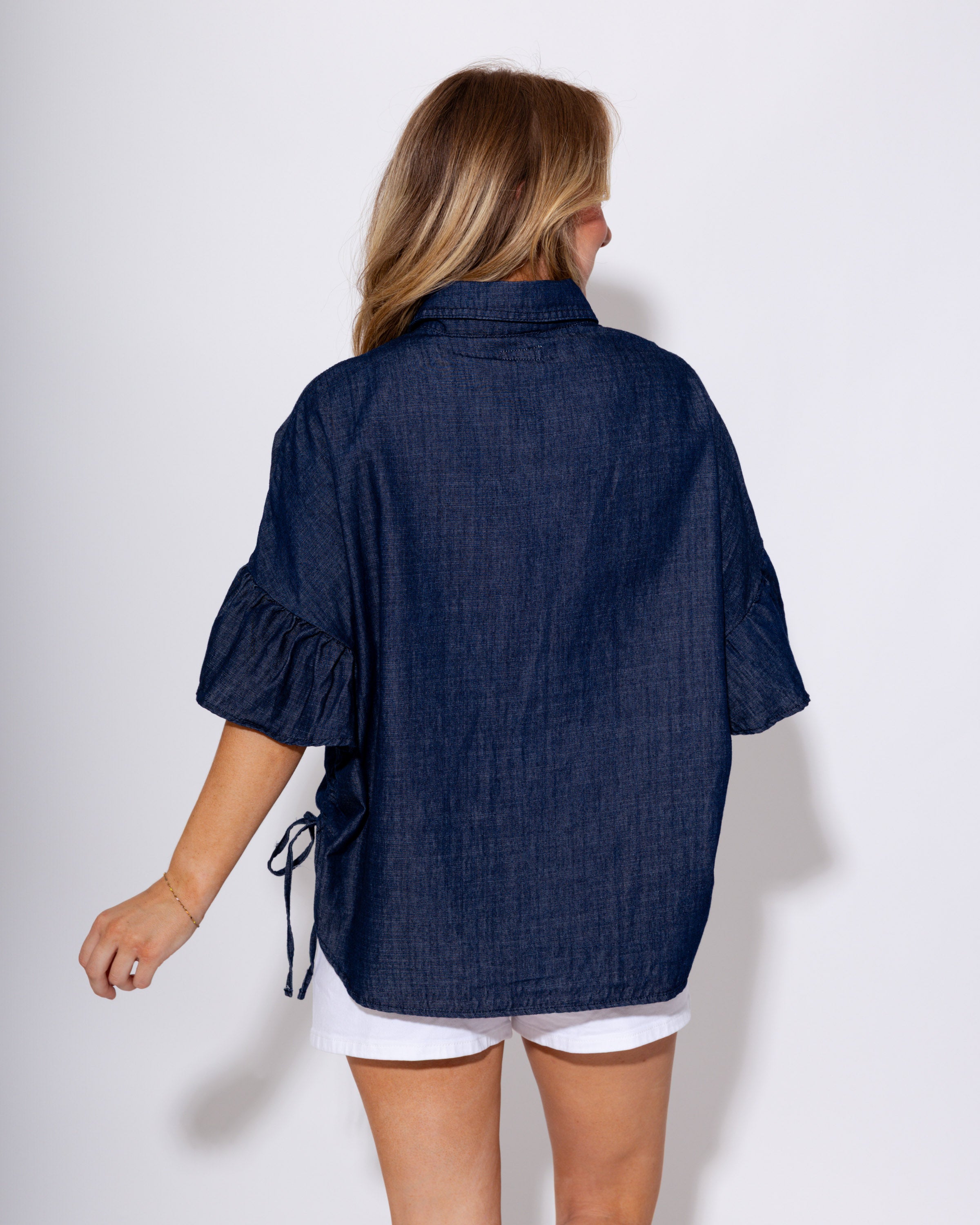 Washed Denim Button Up Top