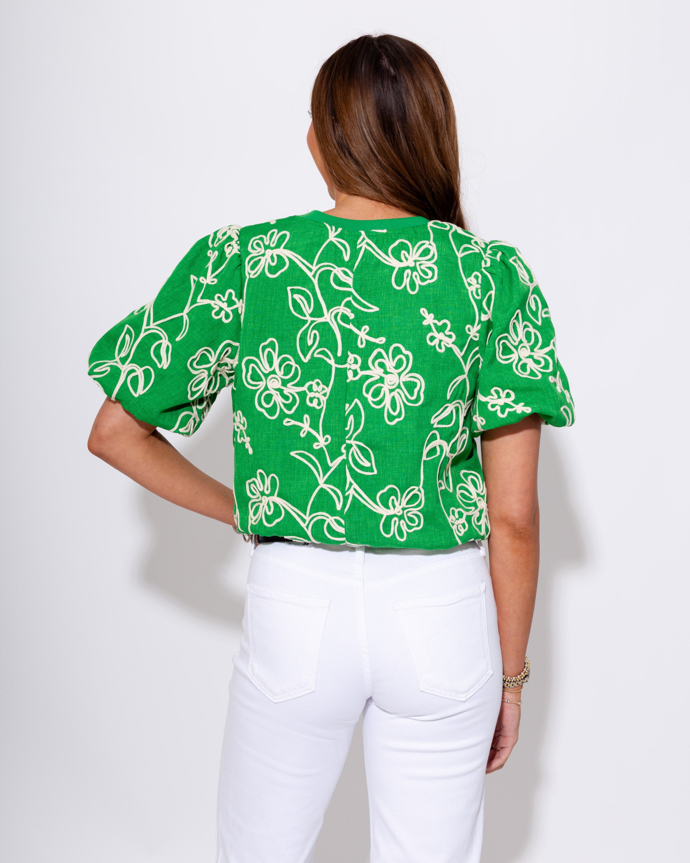 Floral Embroidered Bubble Top