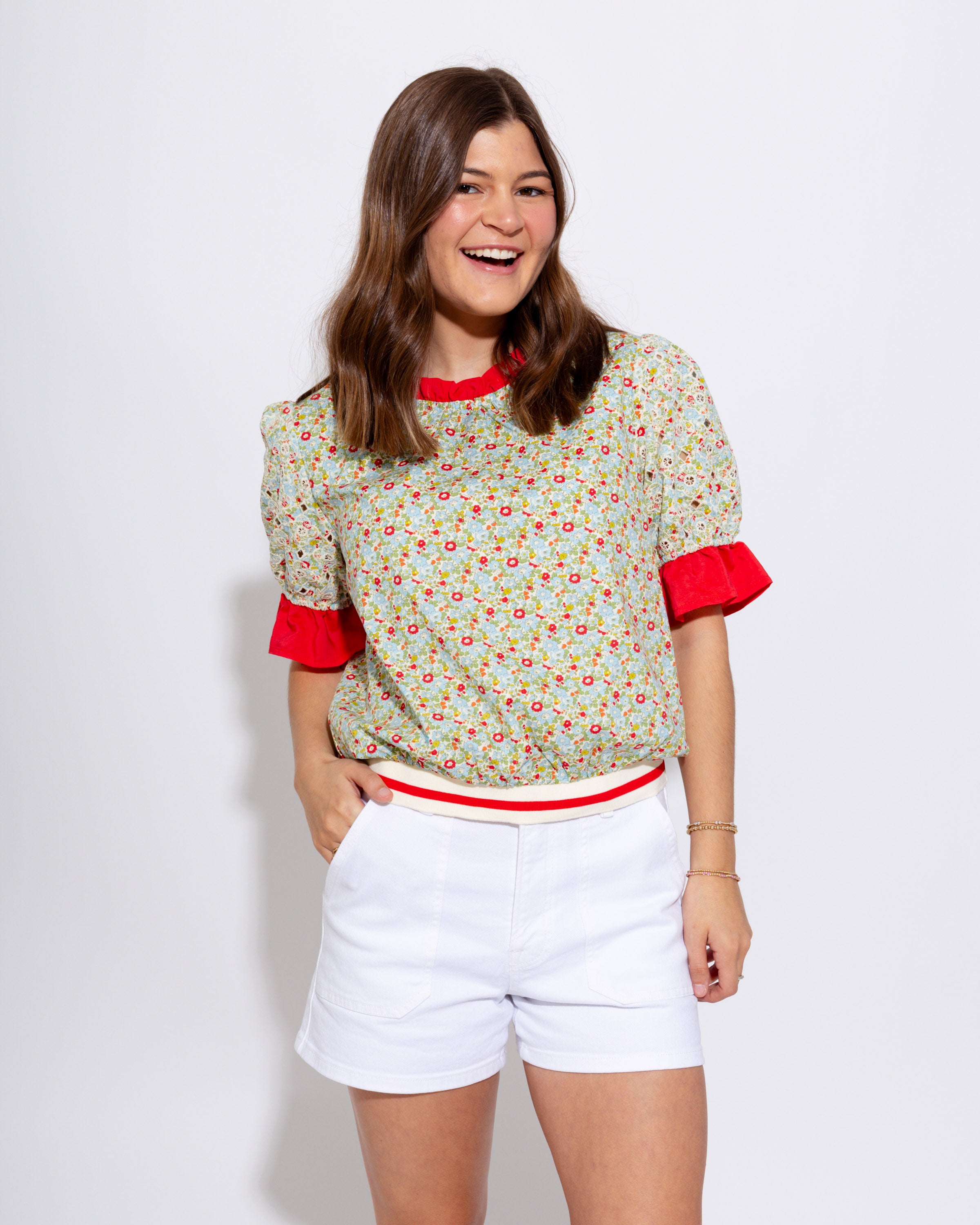 Stripe Band Floral Top