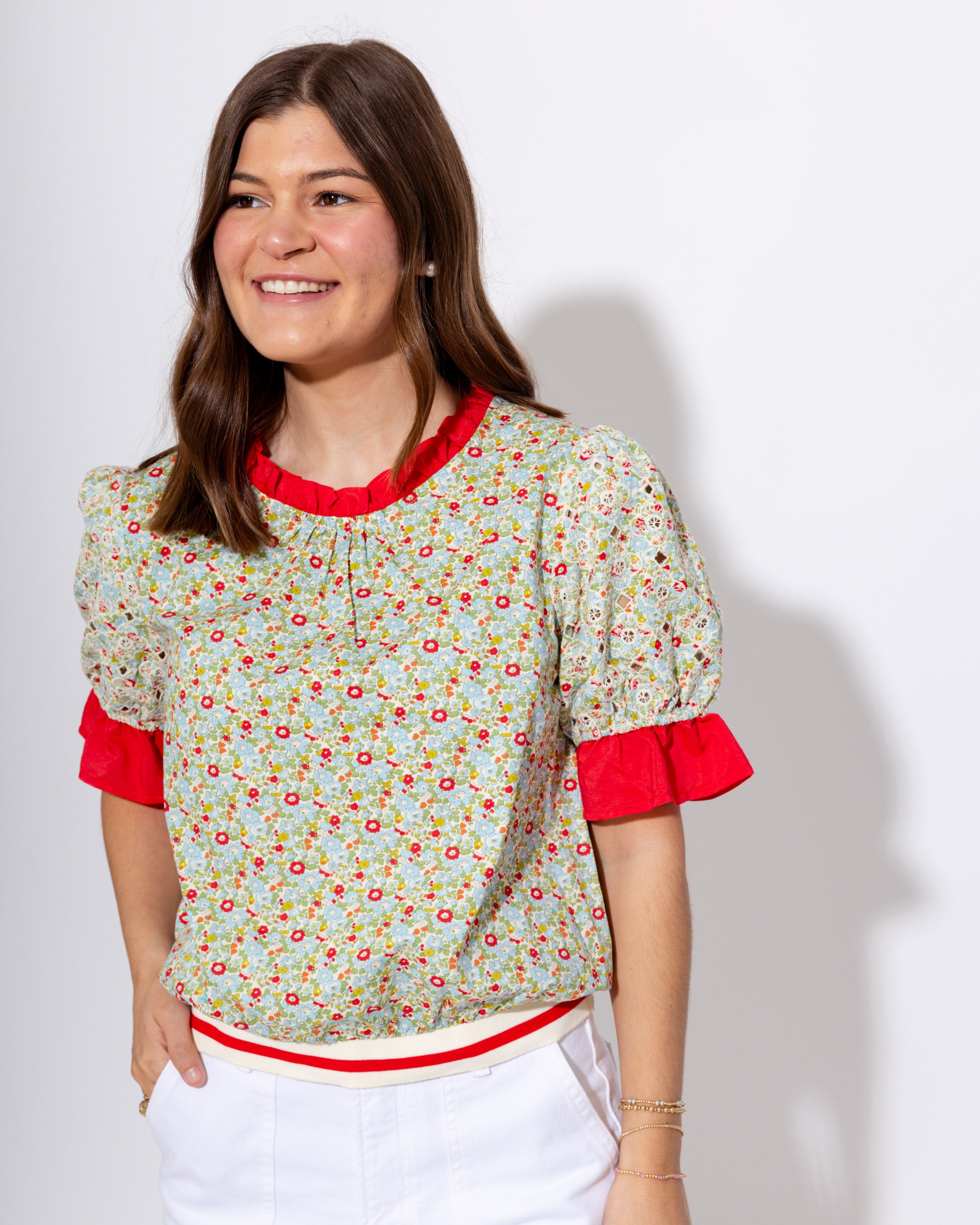 Stripe Band Floral Top