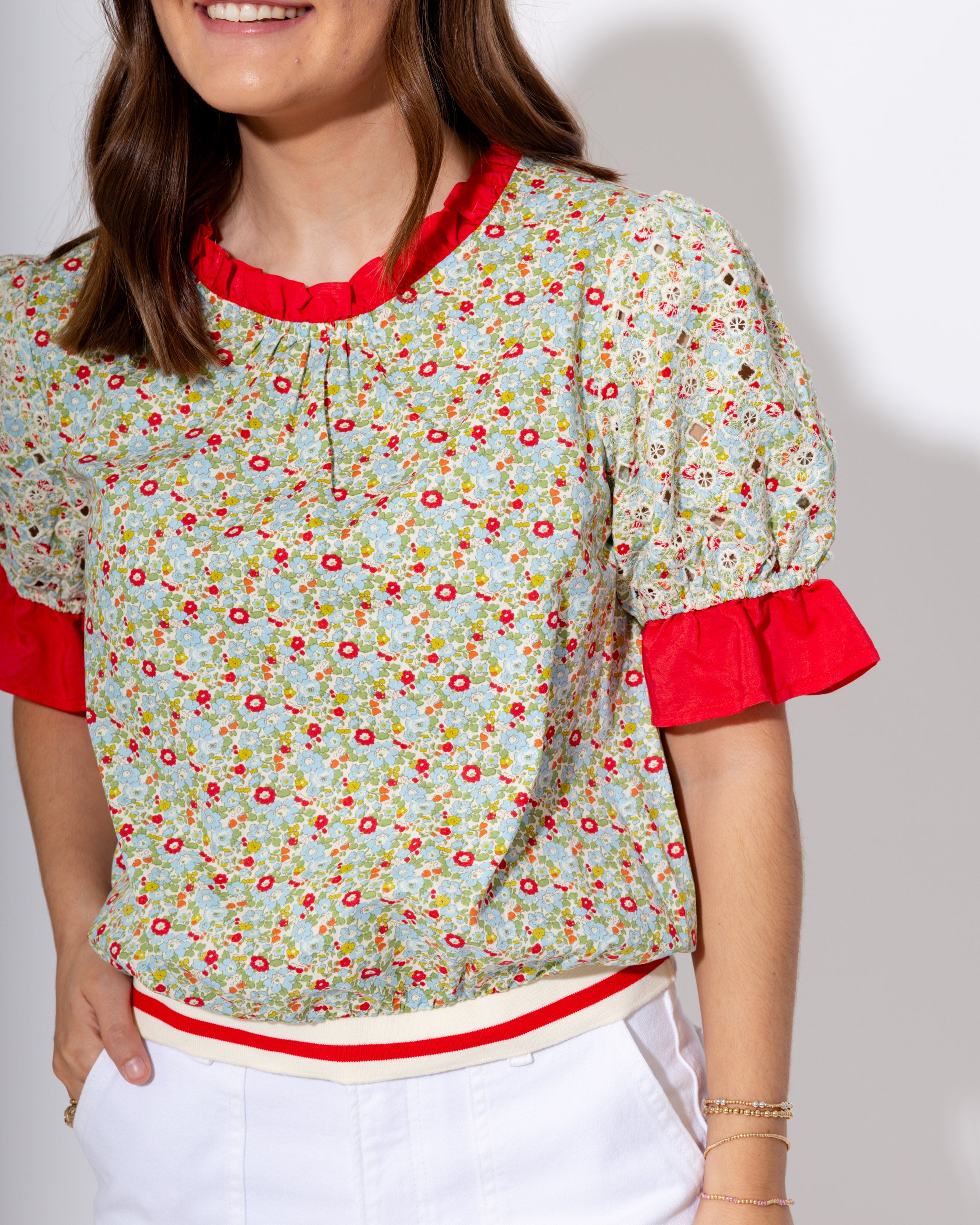 Stripe Band Floral Top