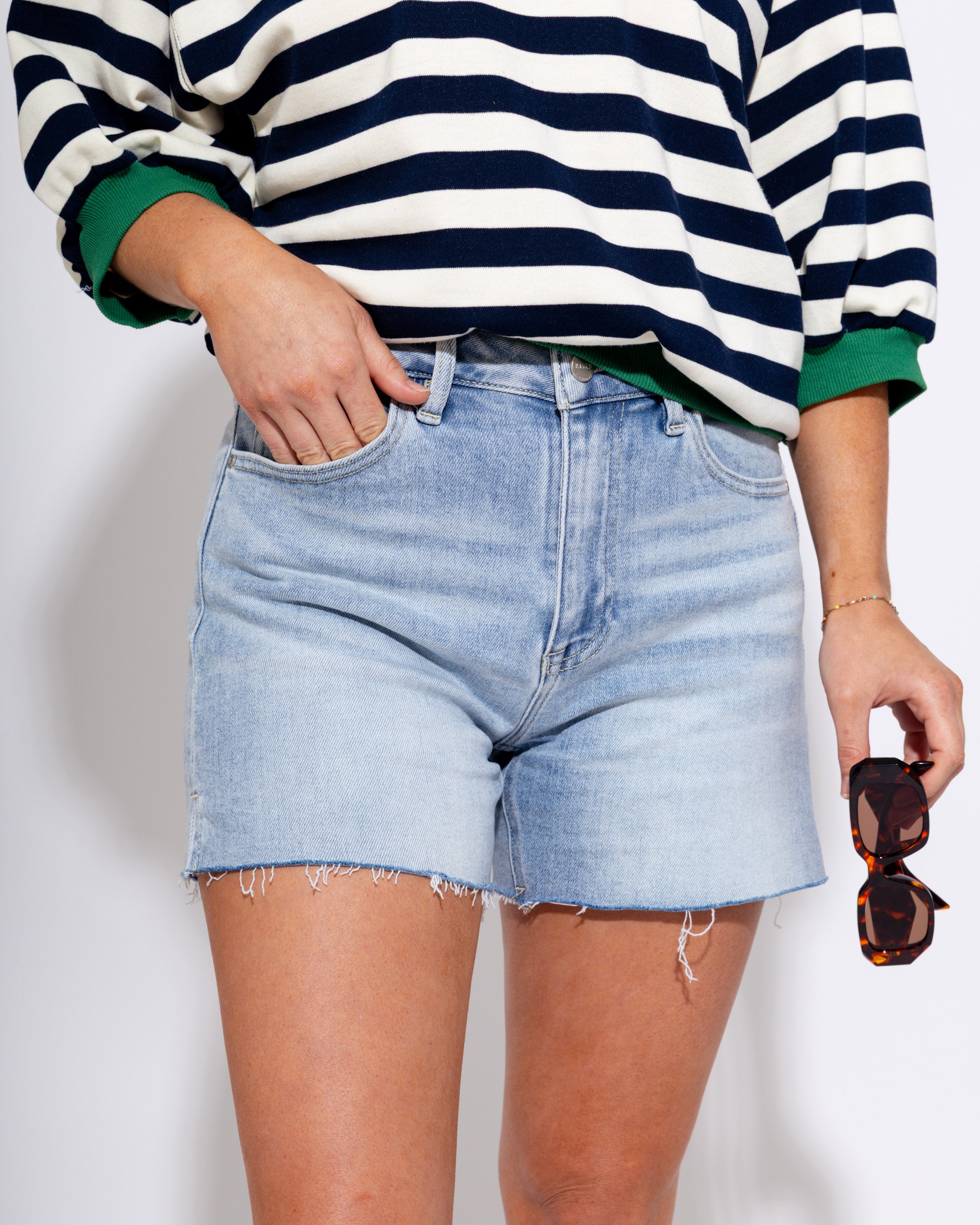 High Rise Raw Cut Hem Side Slit Shorts