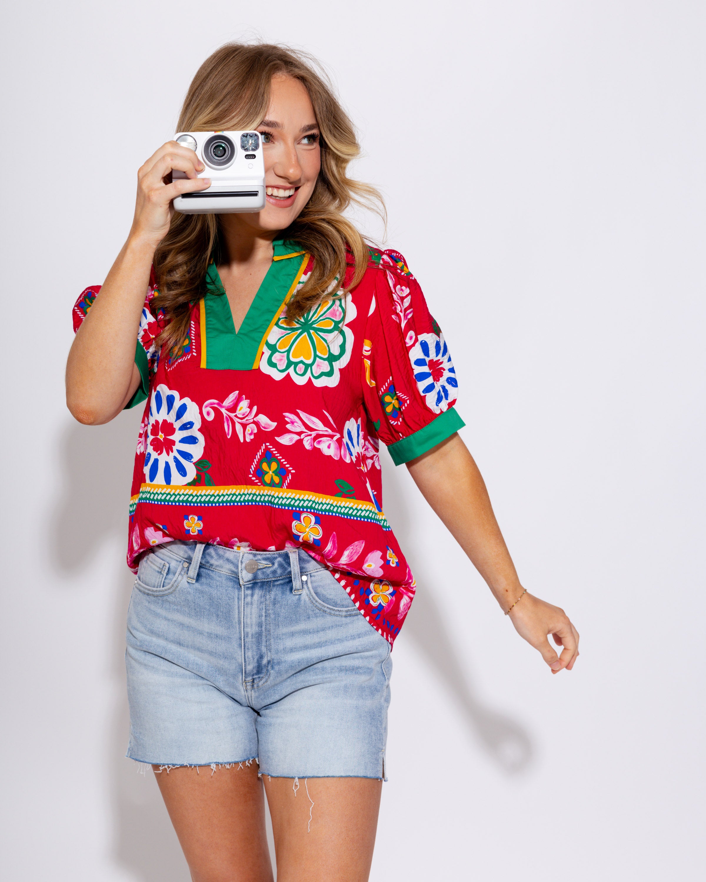 Fuchsia Floral Puff Sleeve Top