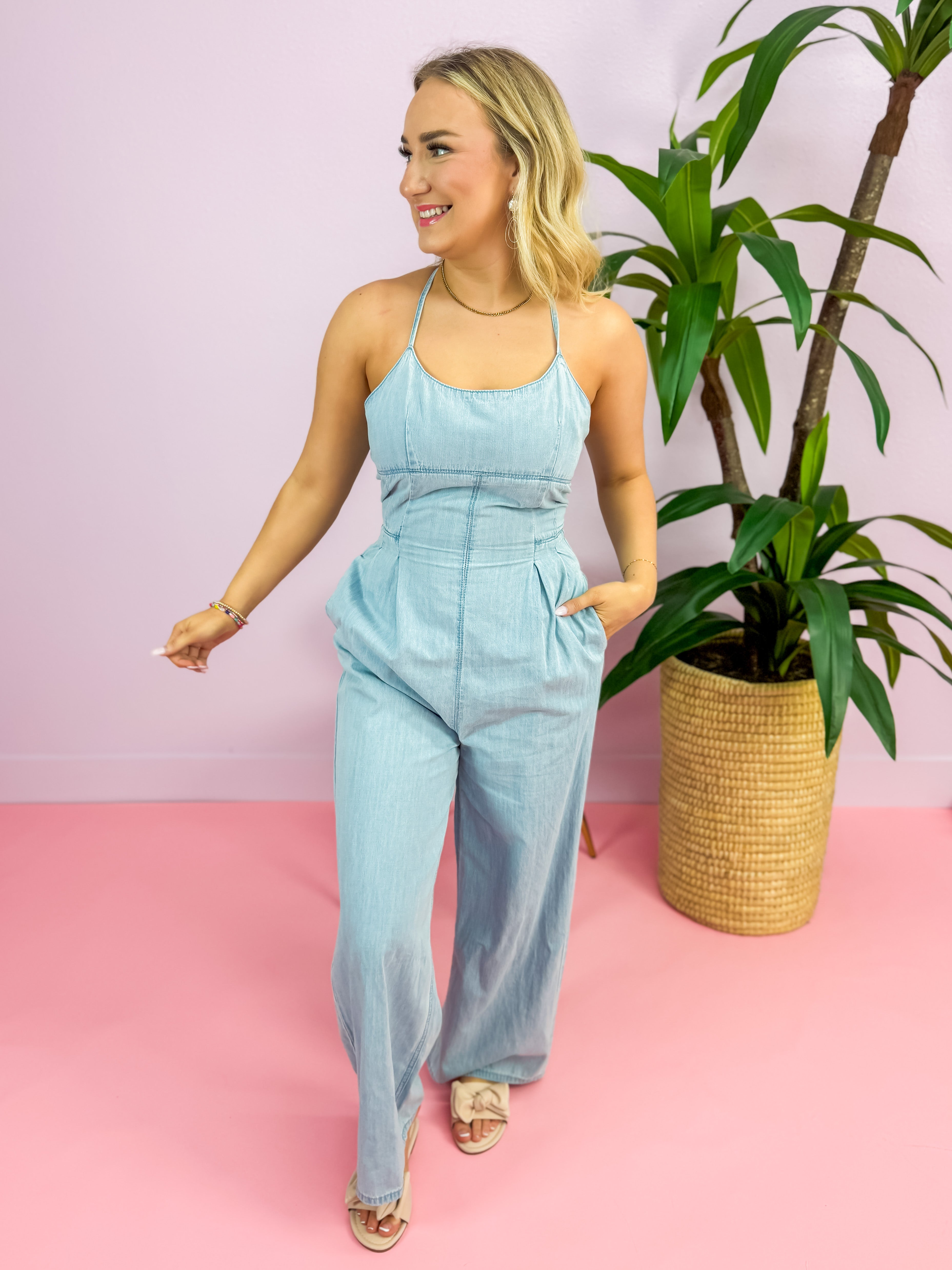 Margarita Washed Denim Jumpsuit — Gaudie and Company