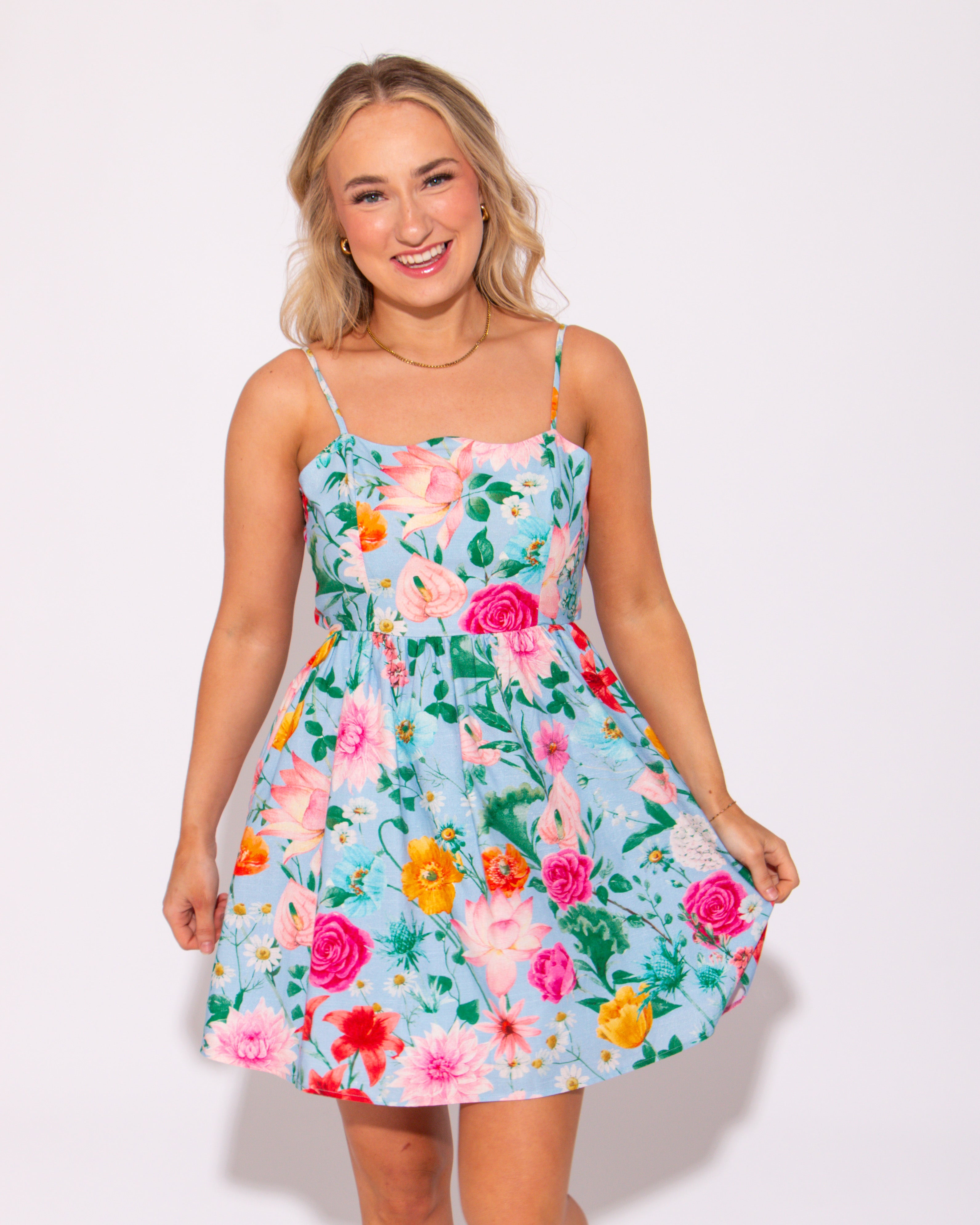 Blossom and Bow Tie Back Mini Sundress