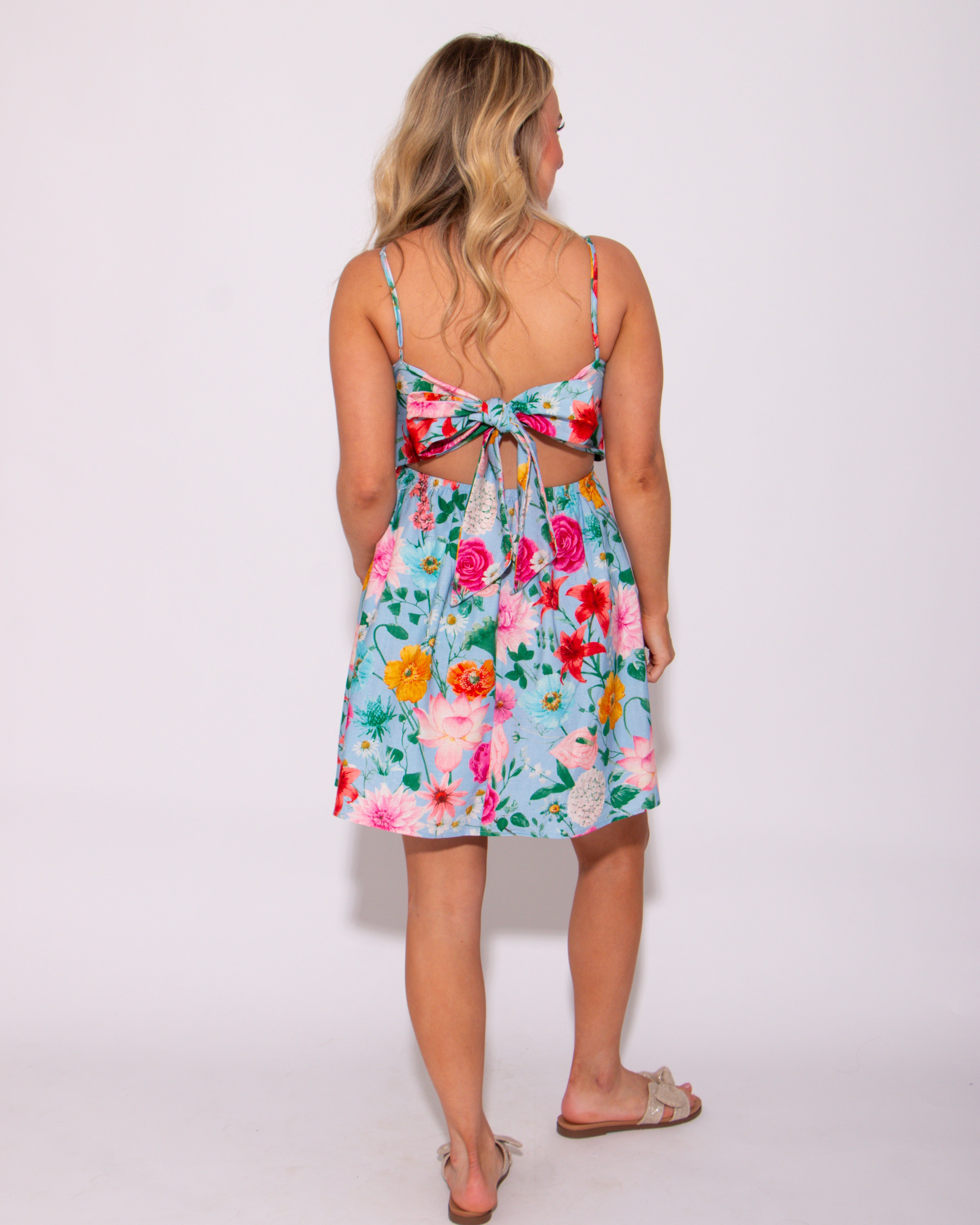 Blossom and Bow Tie Back Mini Sundress