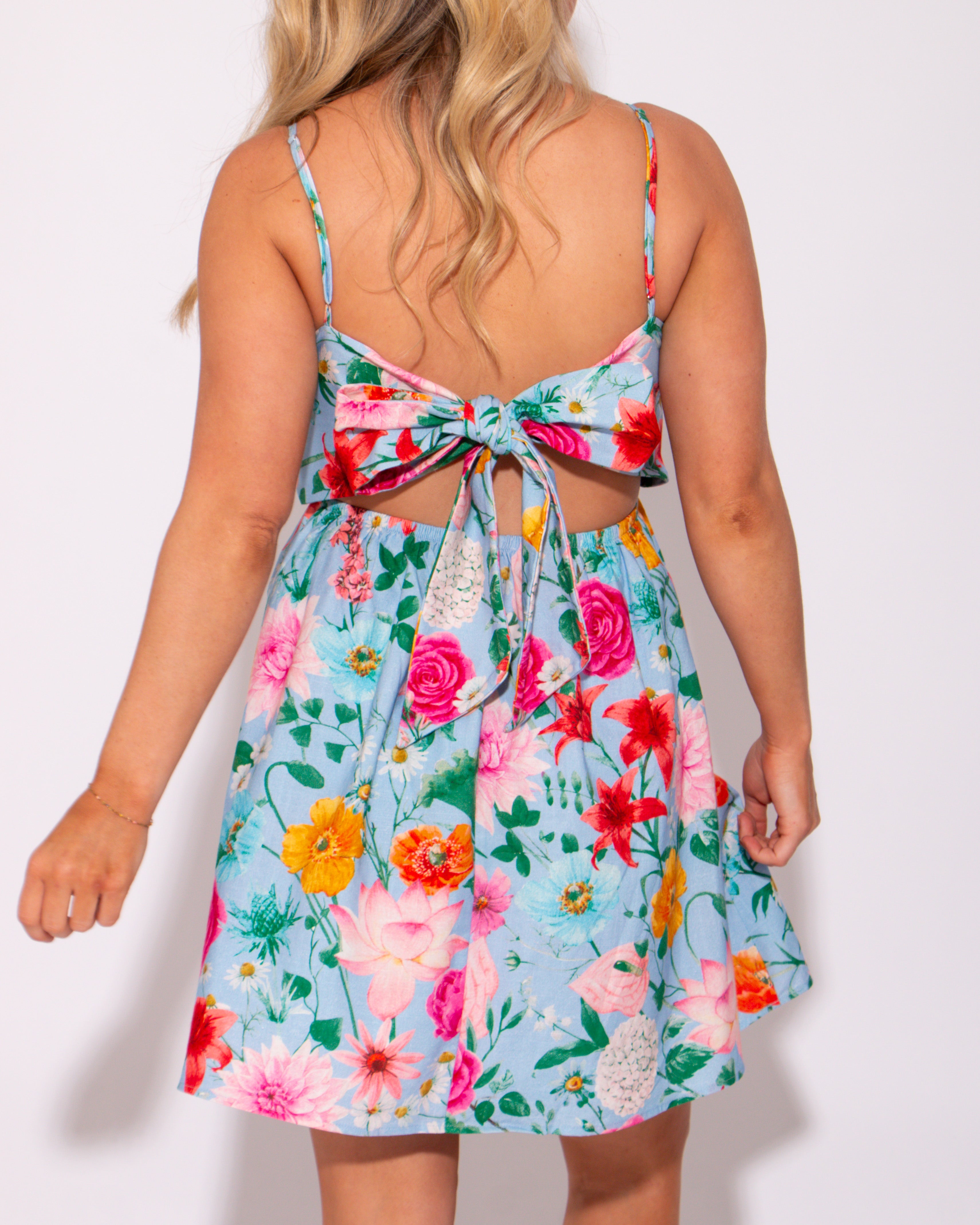Blossom and Bow Tie Back Mini Sundress