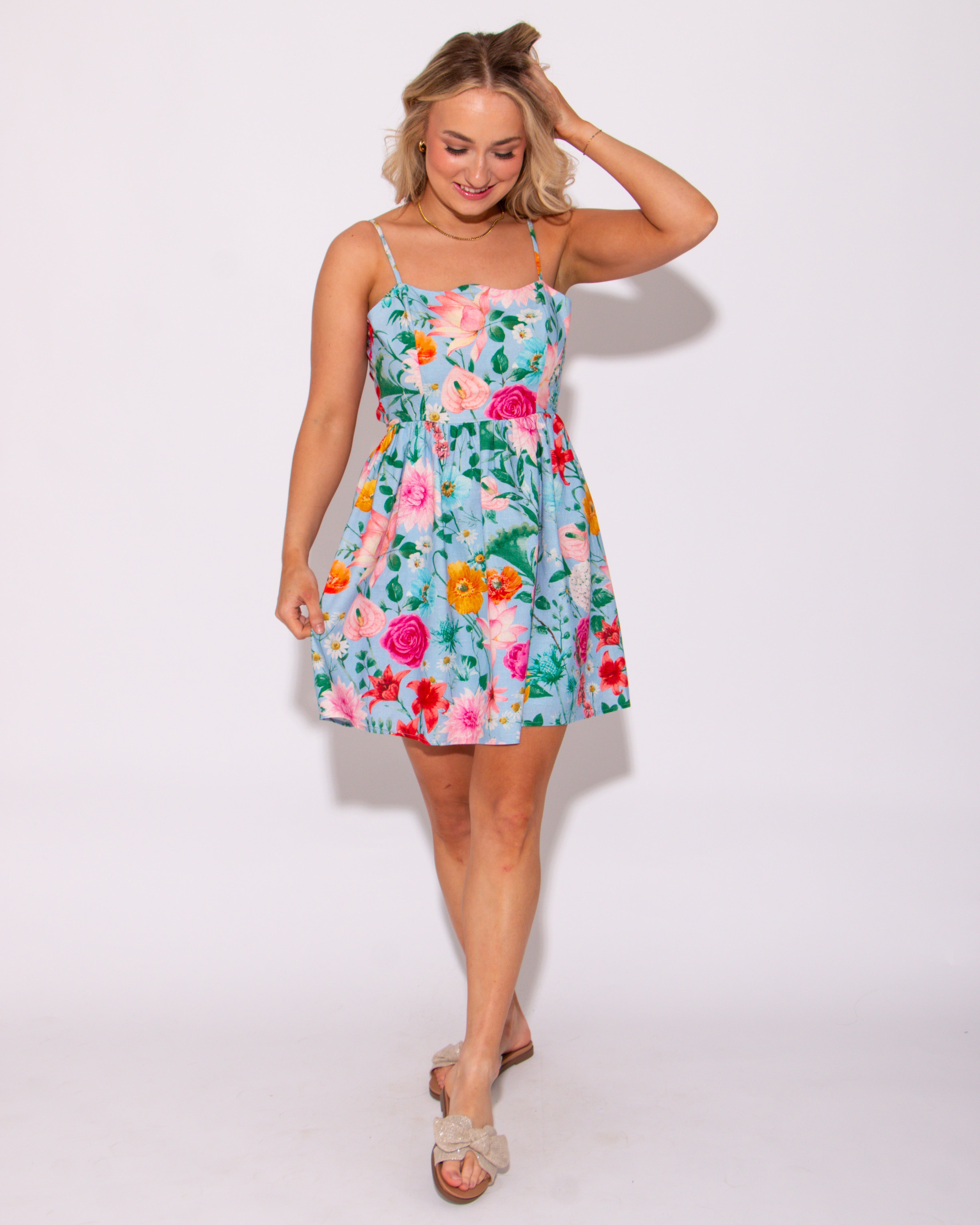 Blossom and Bow Tie Back Mini Sundress