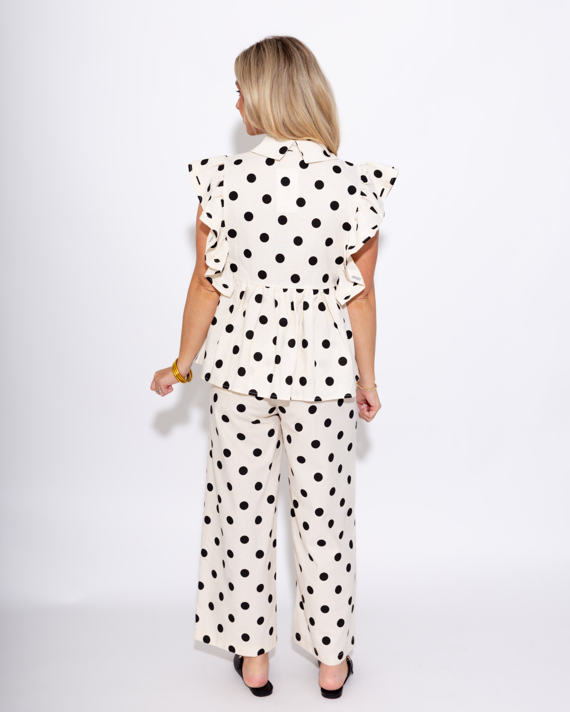 Polka Dot Flutter Sleeve Top & Pant Set