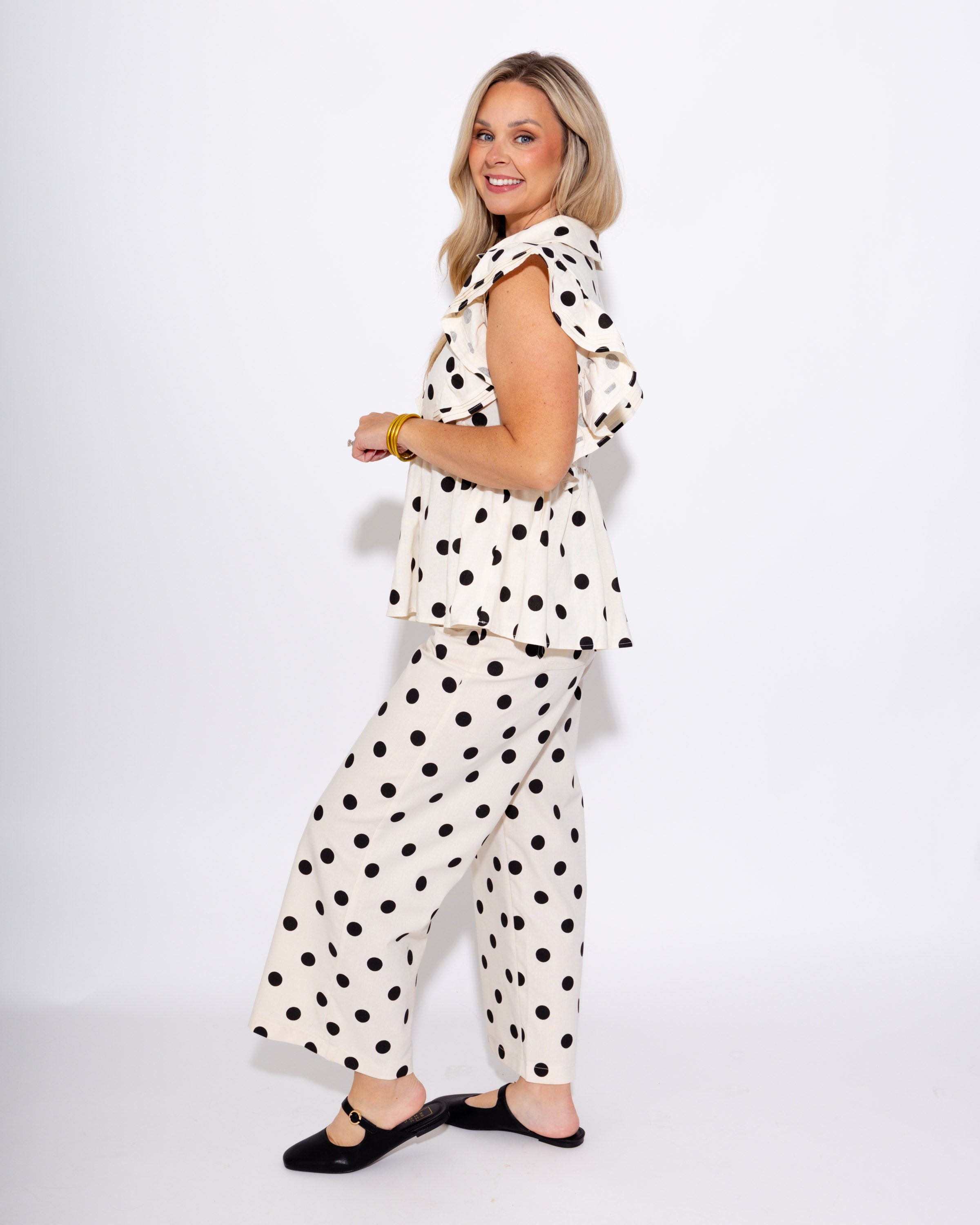 Polka Dot Flutter Sleeve Top & Pant Set