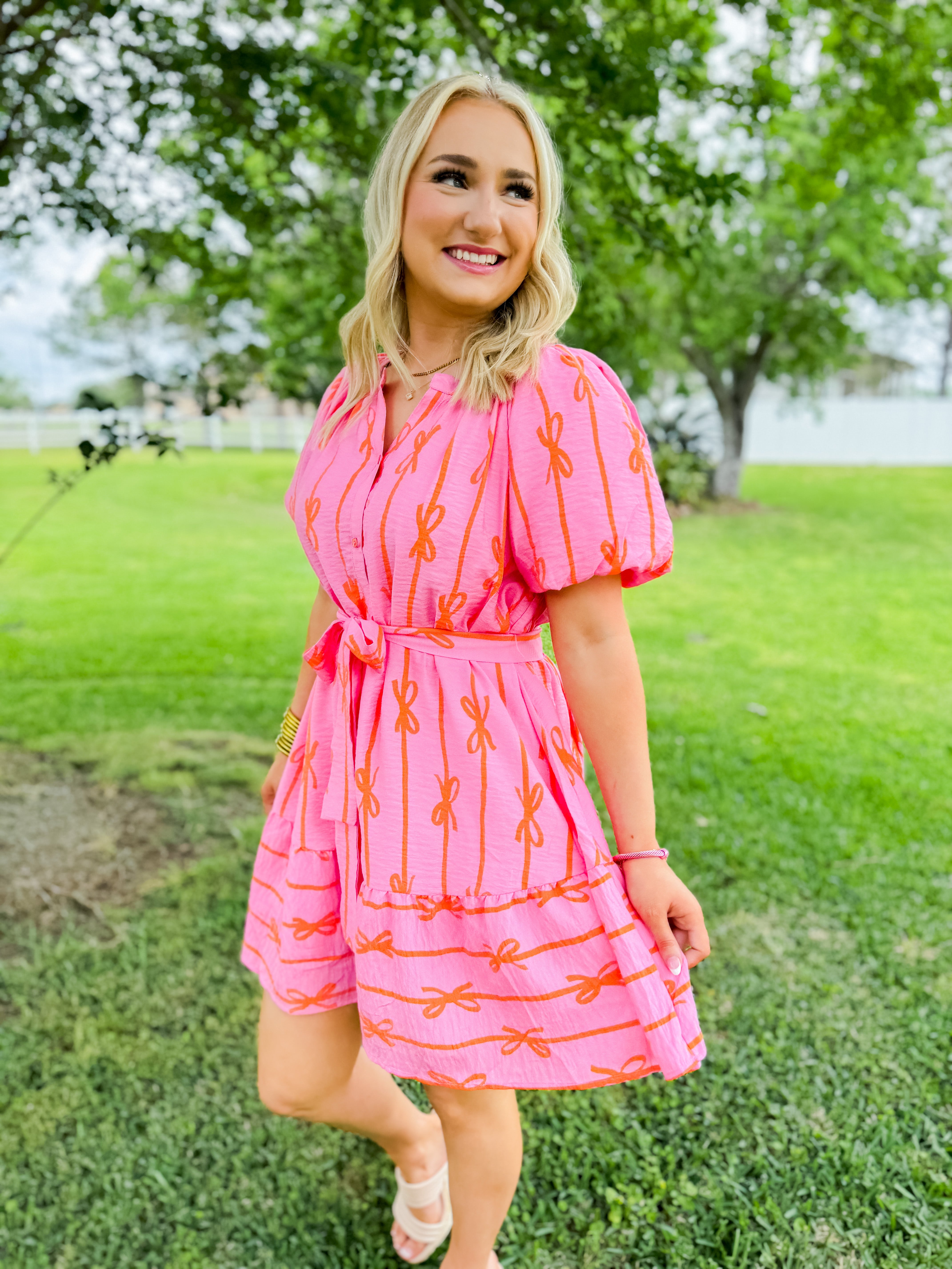 Red & Pink Bow Belted Dress
