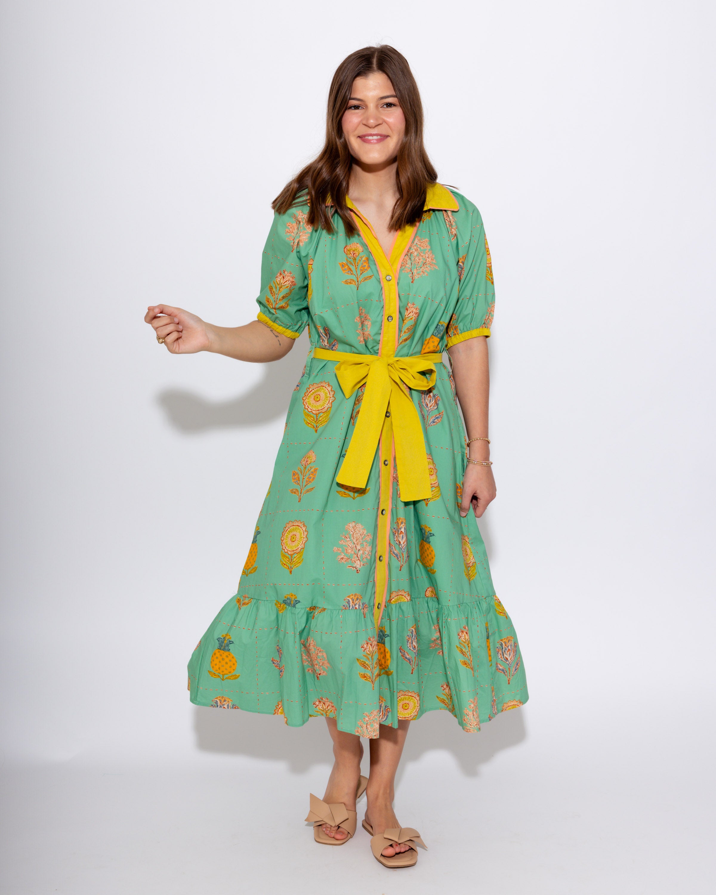 Blossom Stitch V-Neck Midi Dress