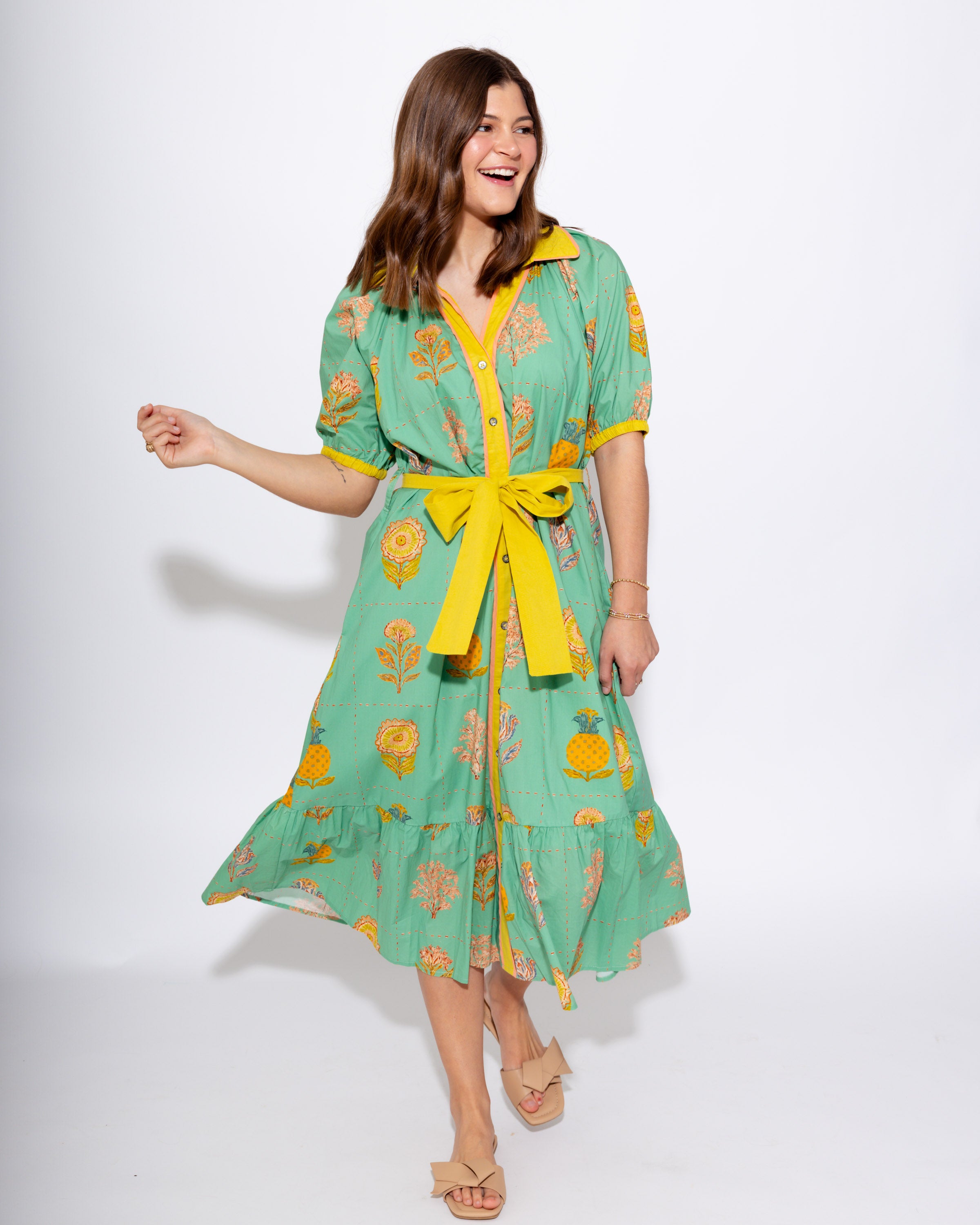 Blossom Stitch V-Neck Midi Dress