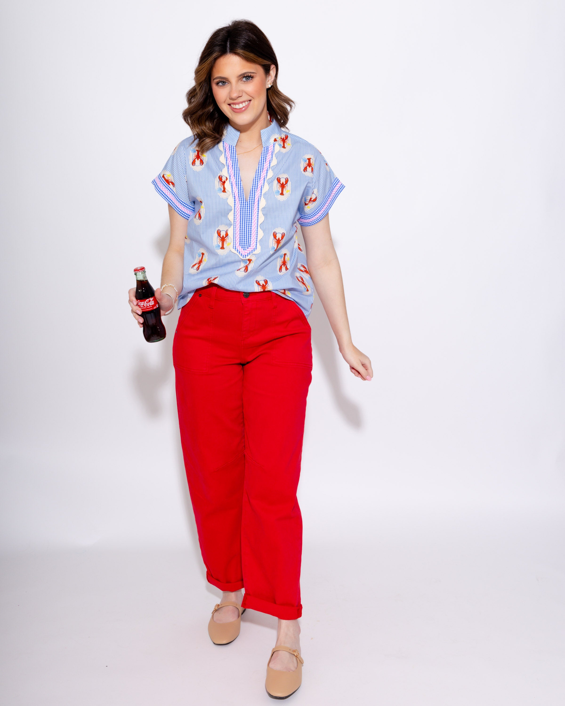 Striped Crawfish & Gingham Accent Top