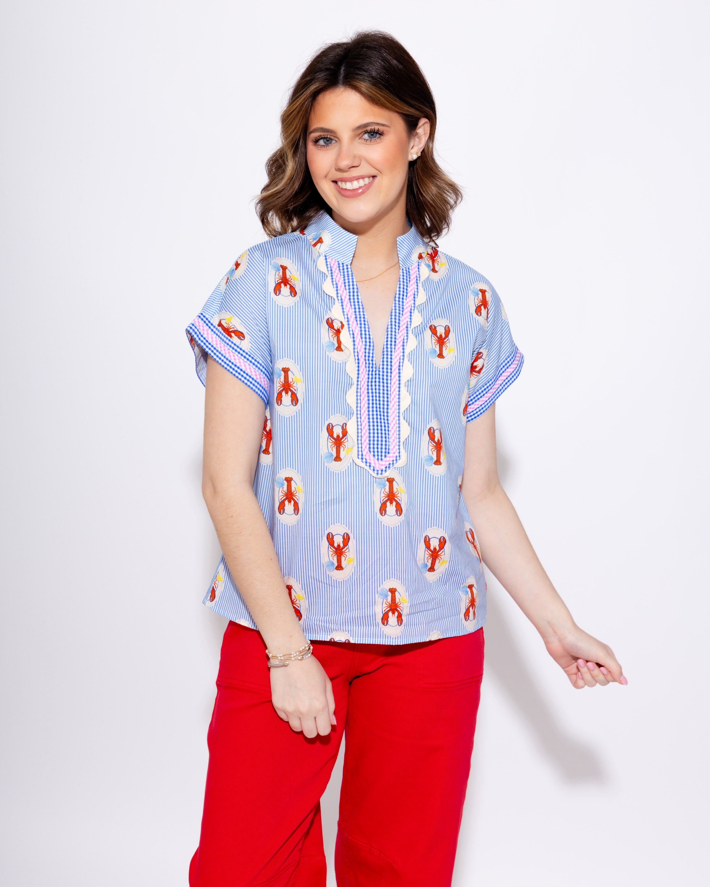 Striped Crawfish & Gingham Accent Top