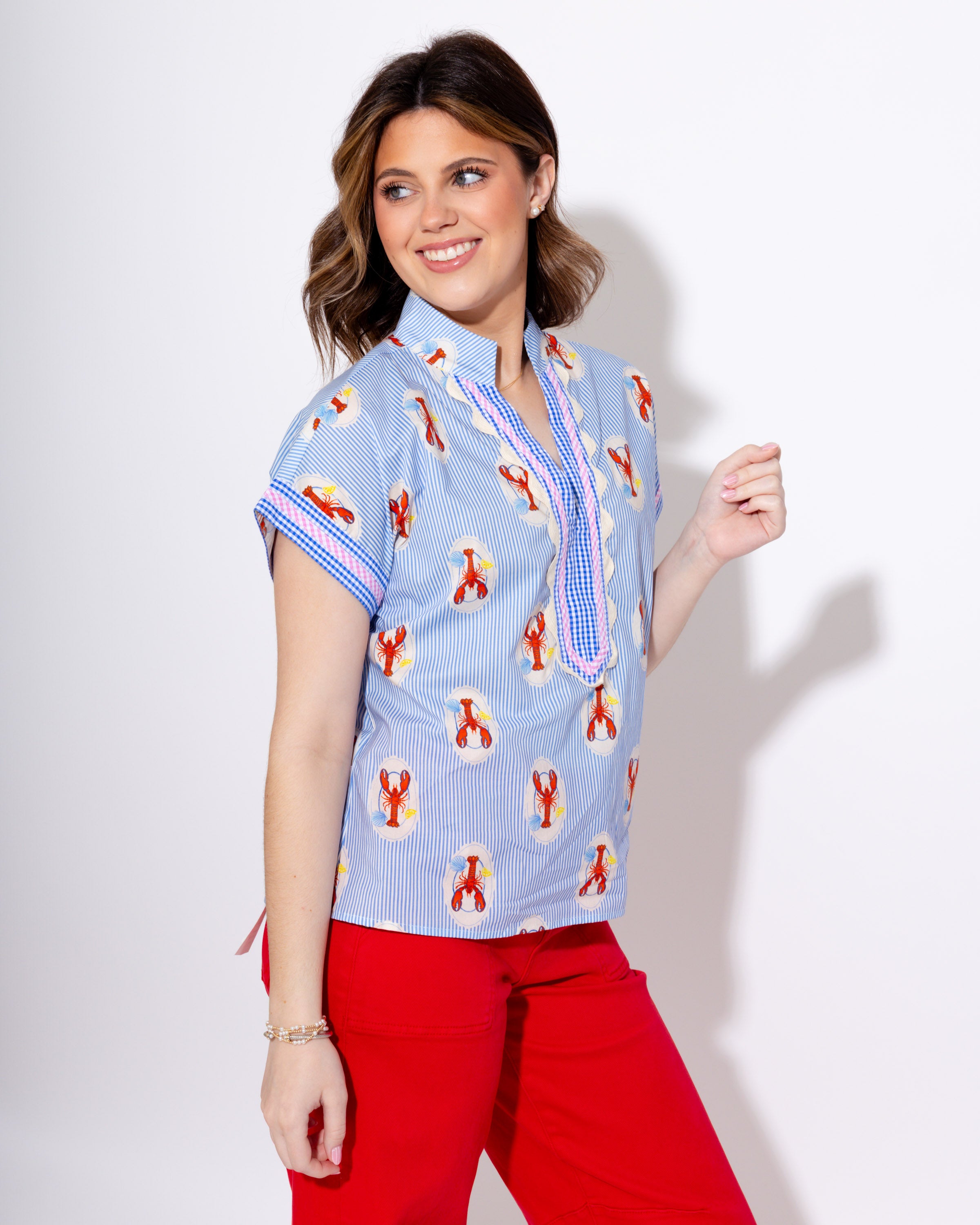 Striped Crawfish & Gingham Accent Top