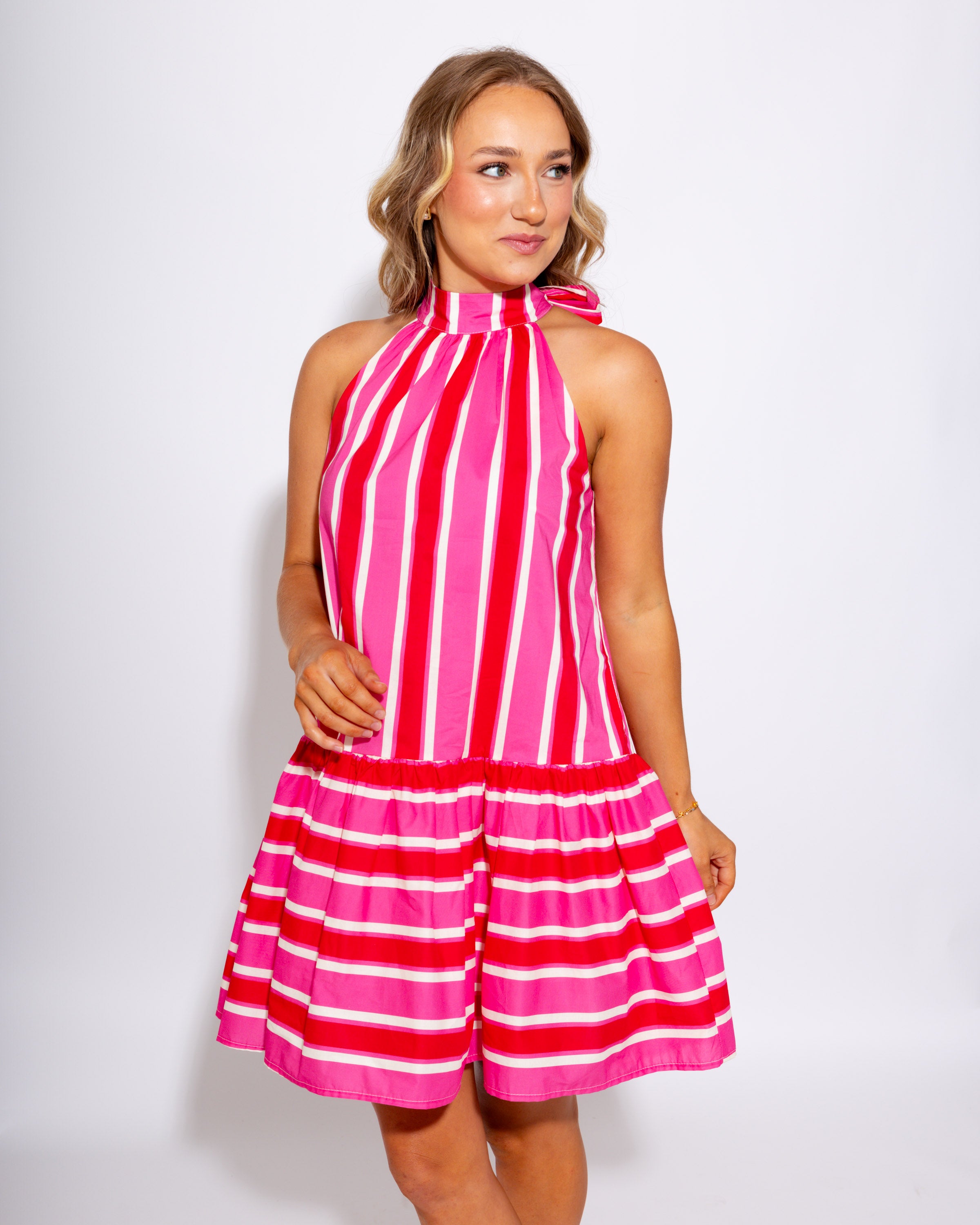 Playful Striped Tie-Back Mini Dress
