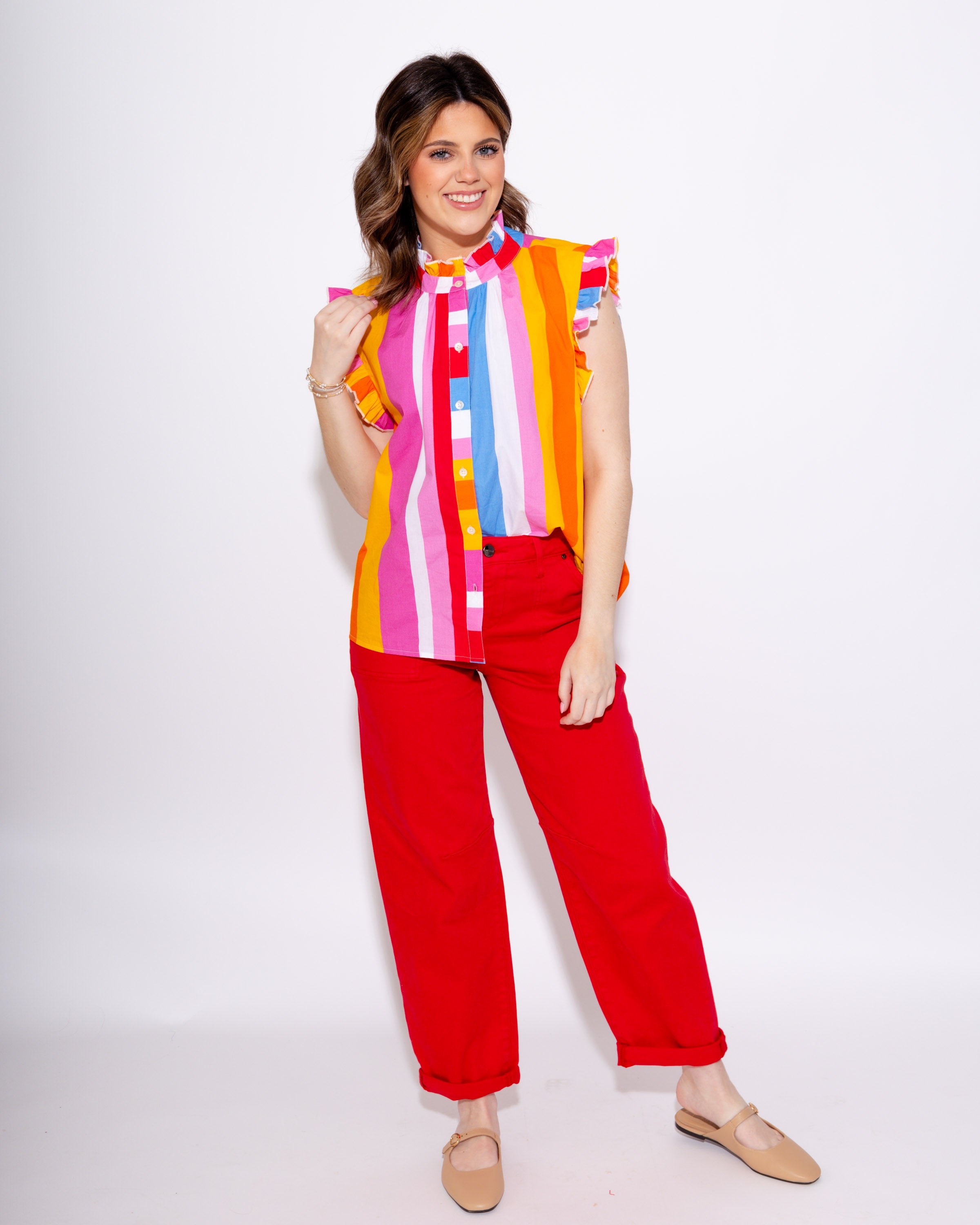 Color Pop Stripe Flutter Sleeve Top