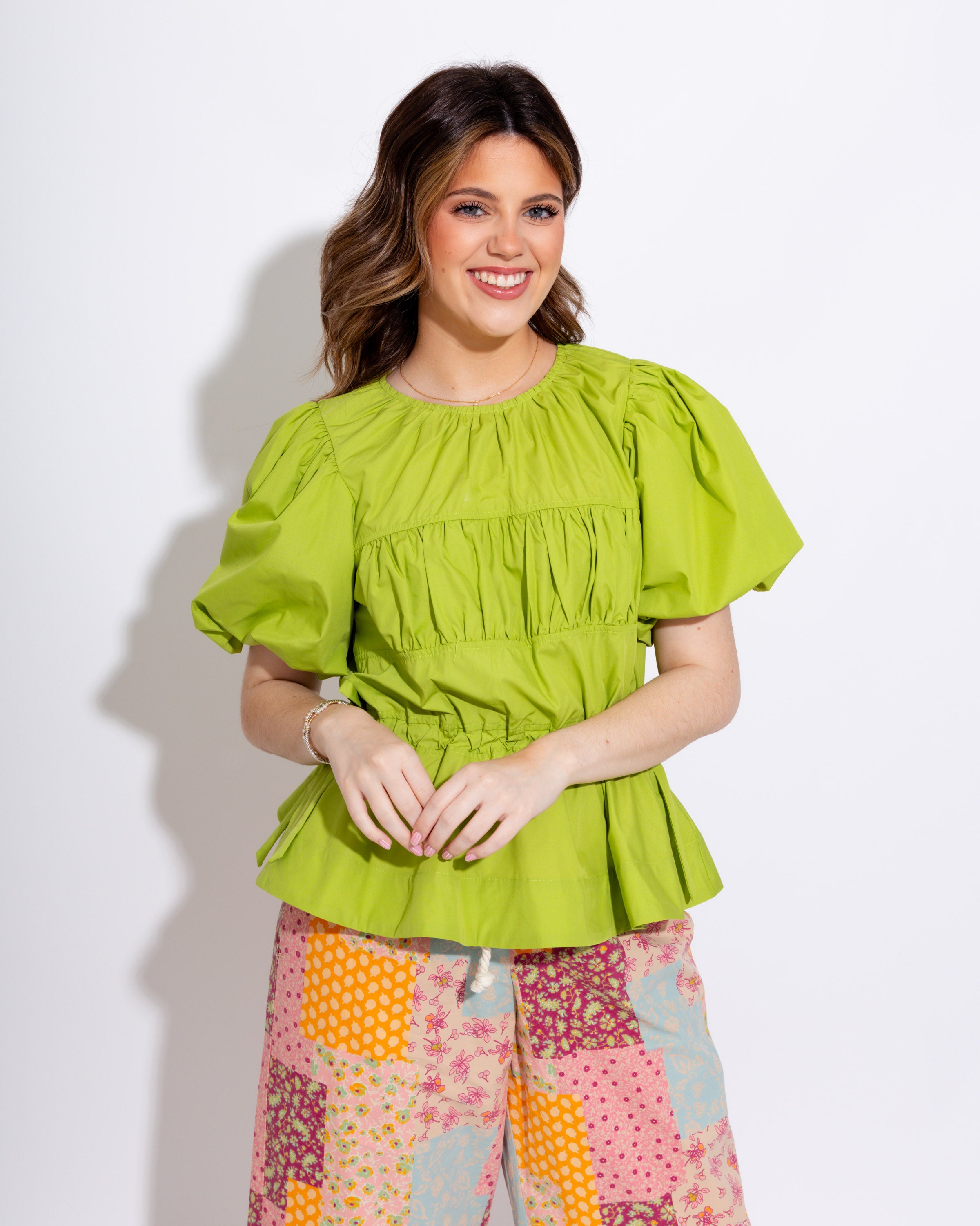 Soft Structure Puff Sleeve Peplum Top