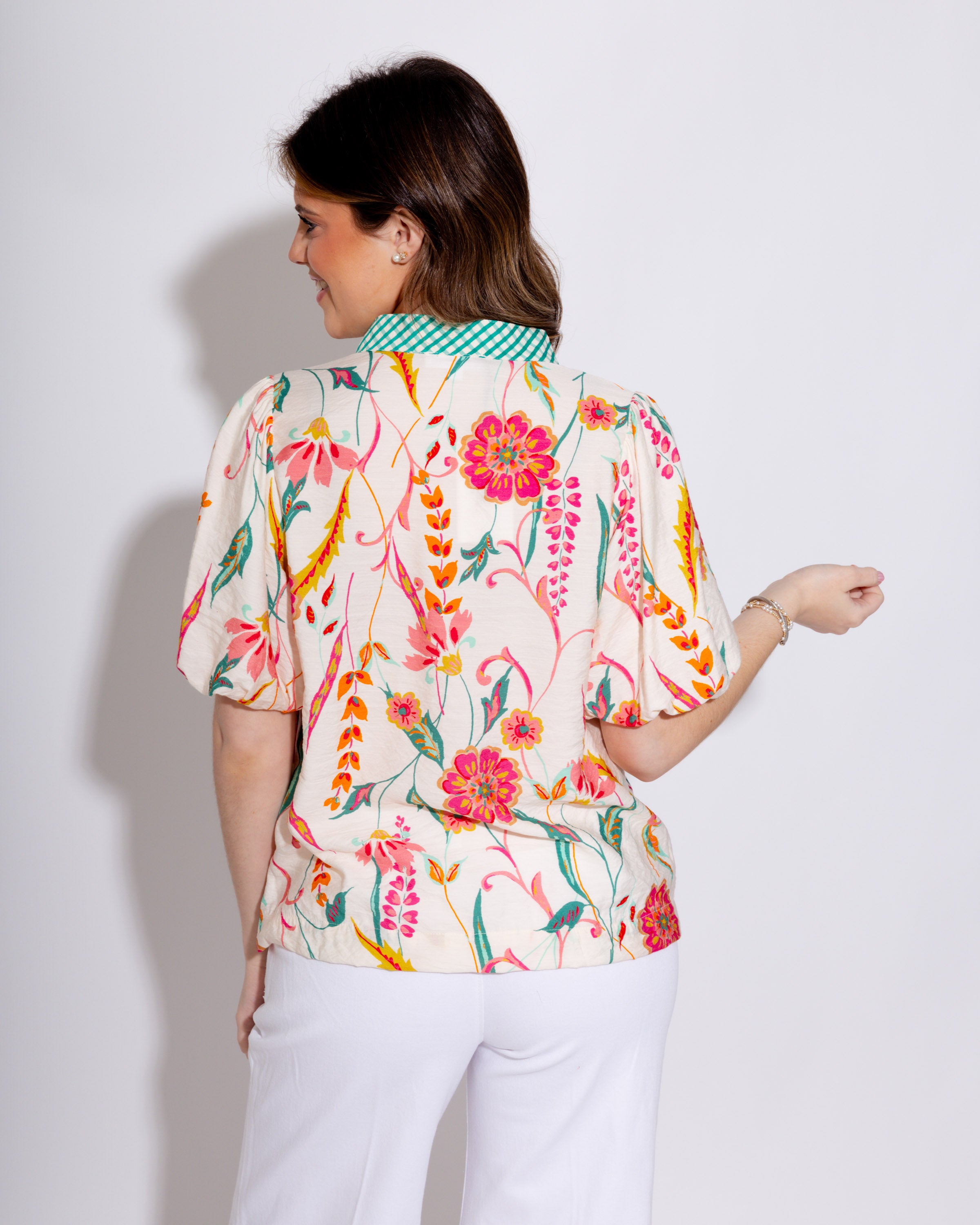 Refined Floral Contrast Trim Blouse