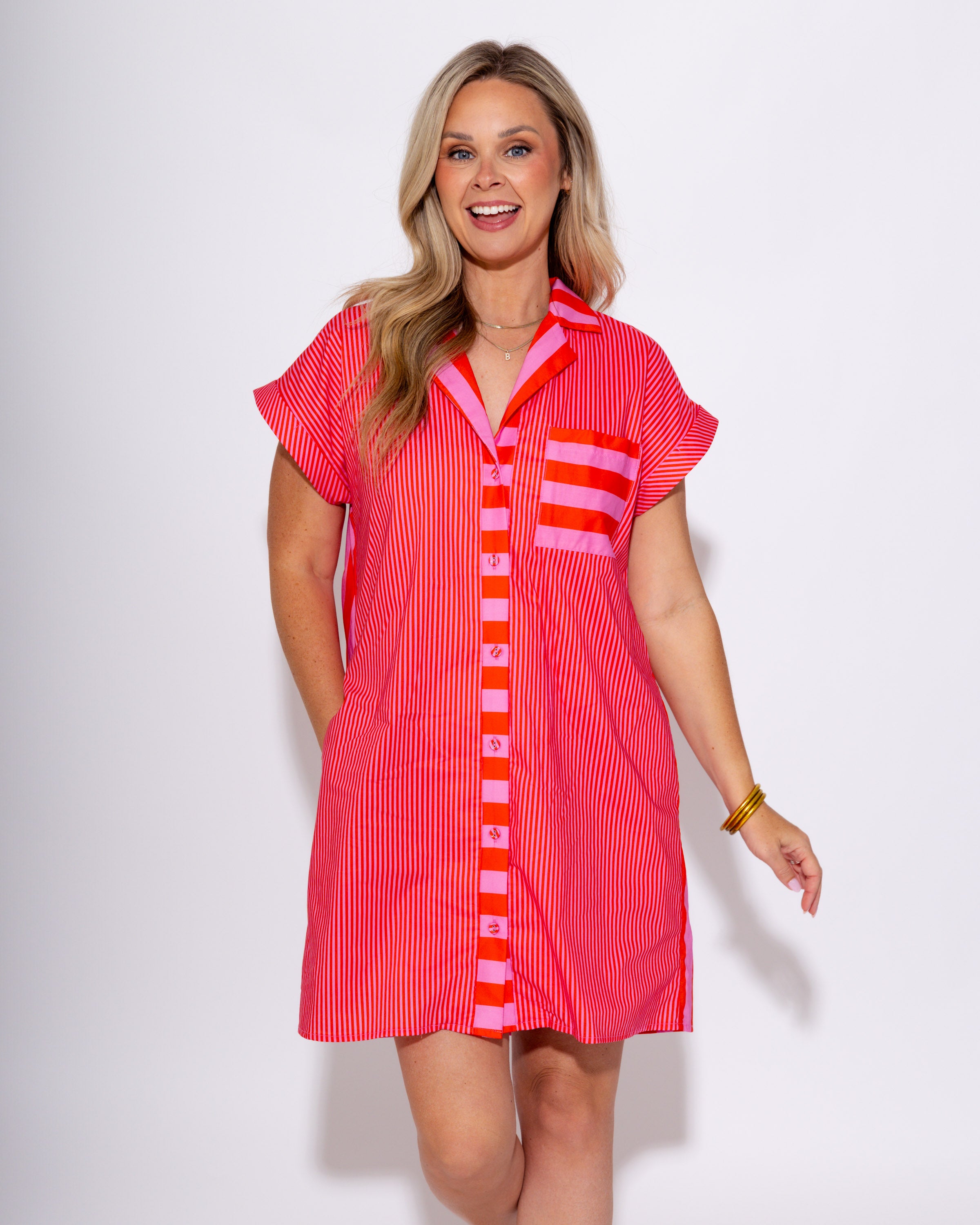 Summer Stripe Button Down Mini Dress