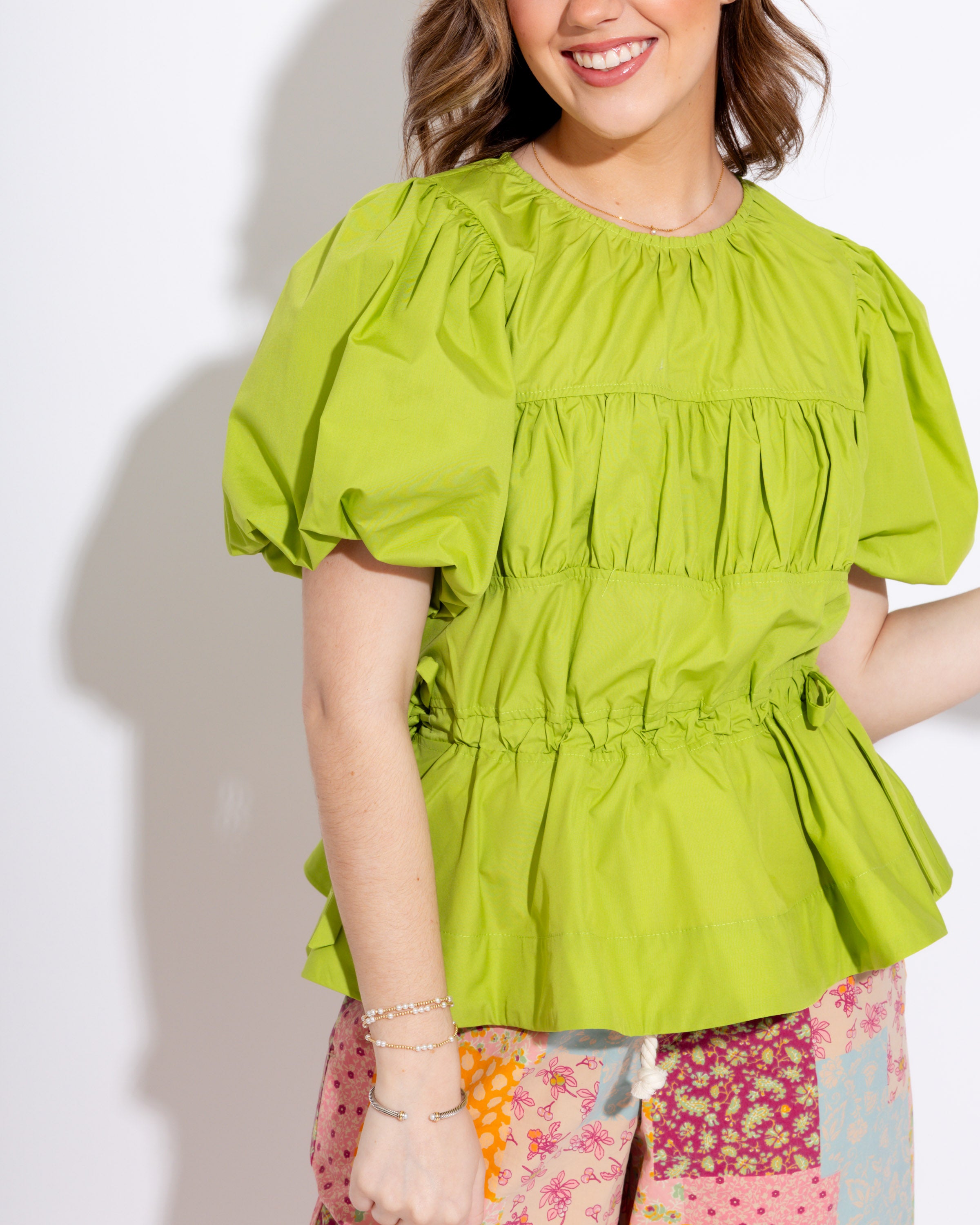 Soft Structure Puff Sleeve Peplum Top
