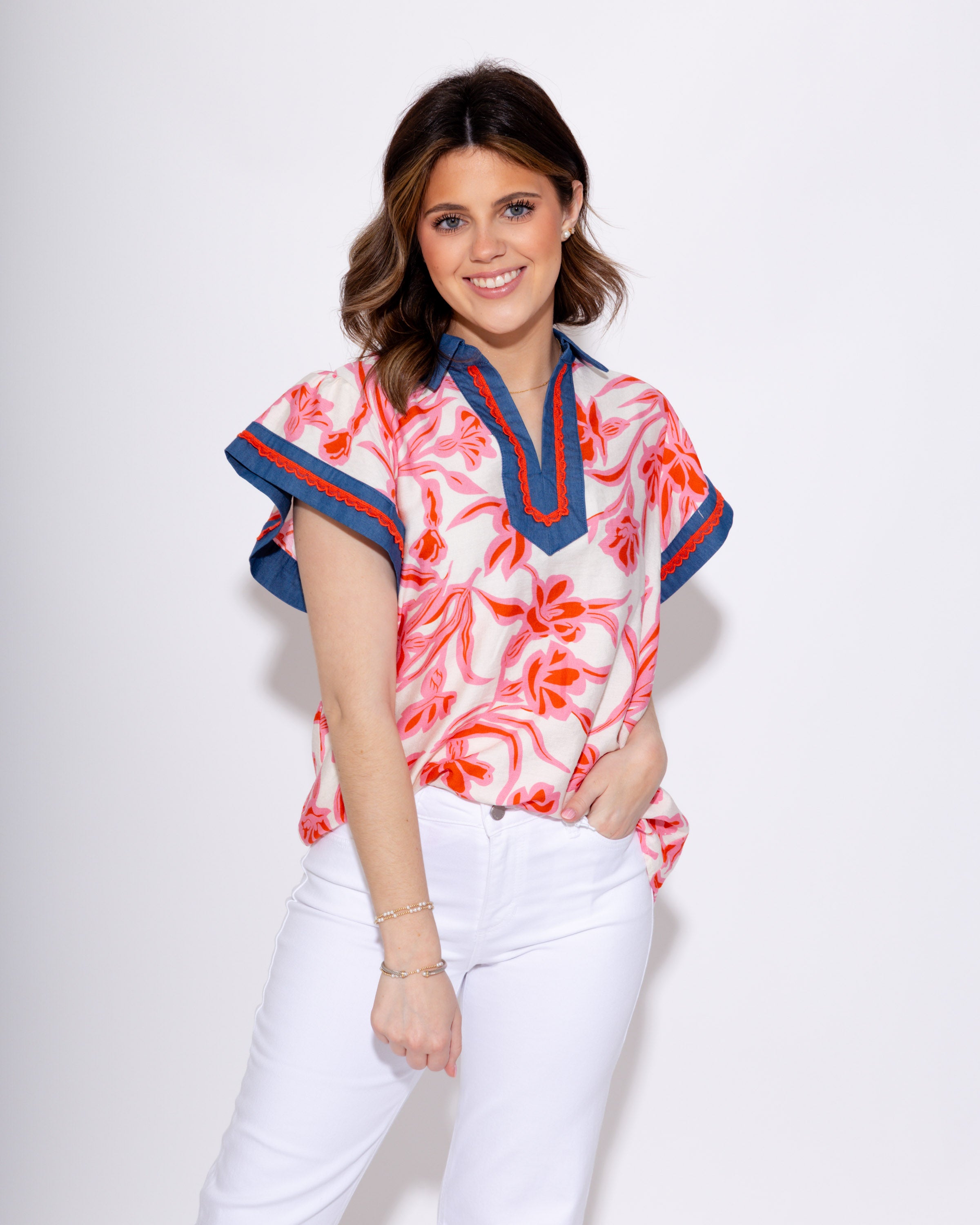 Floral Split Neck Top