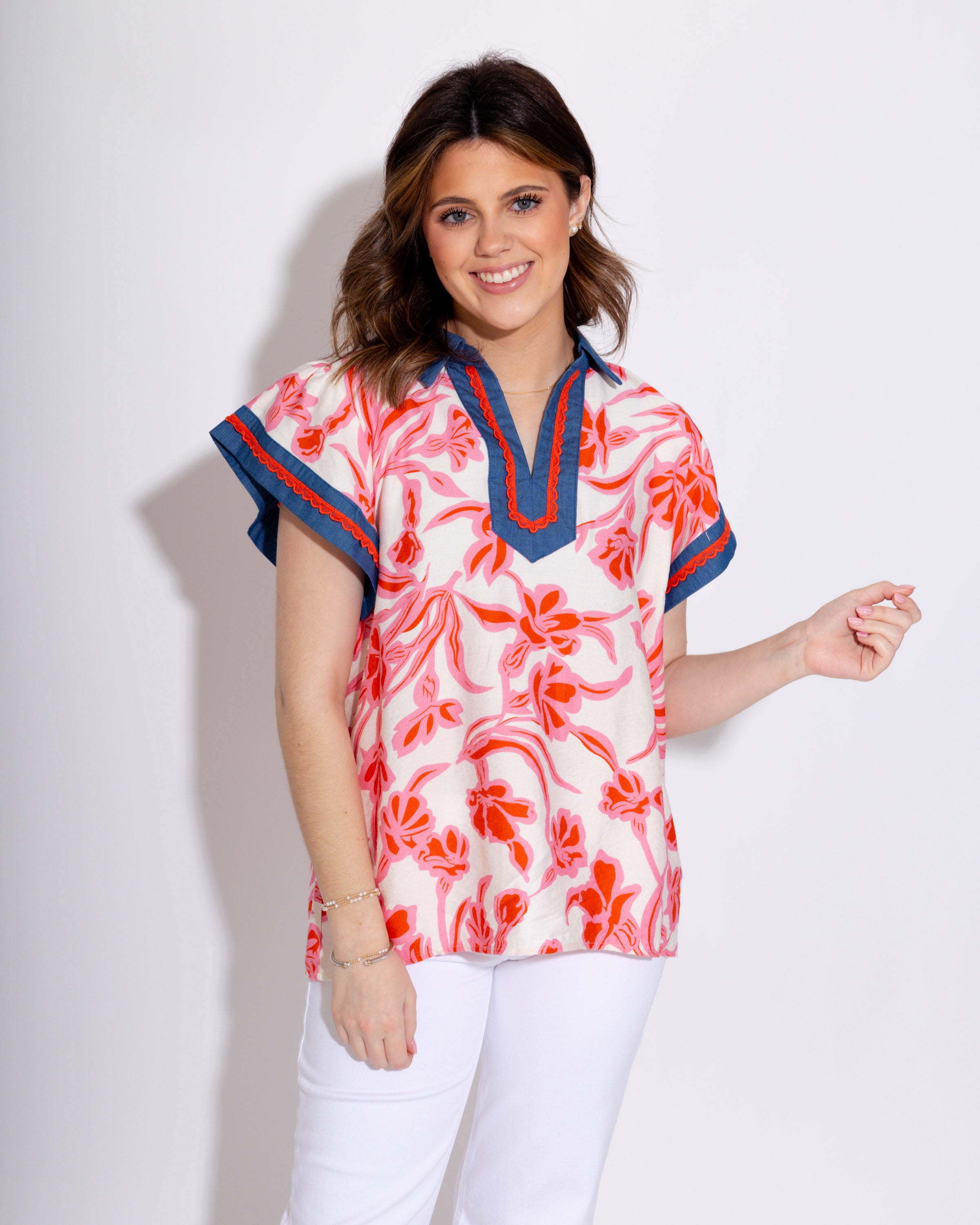 Floral Split Neck Top