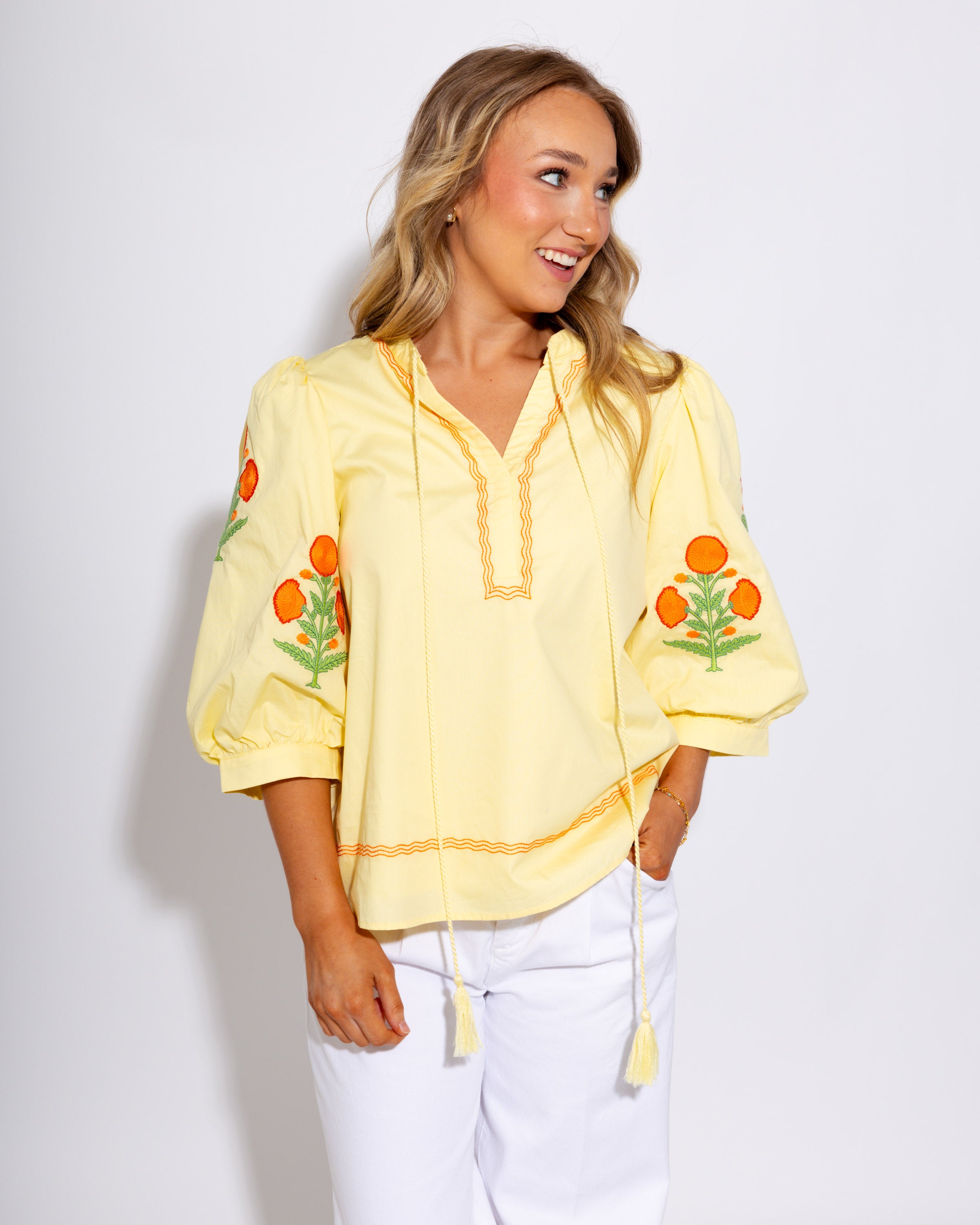 Boho Tassel Tie Embroidered Top