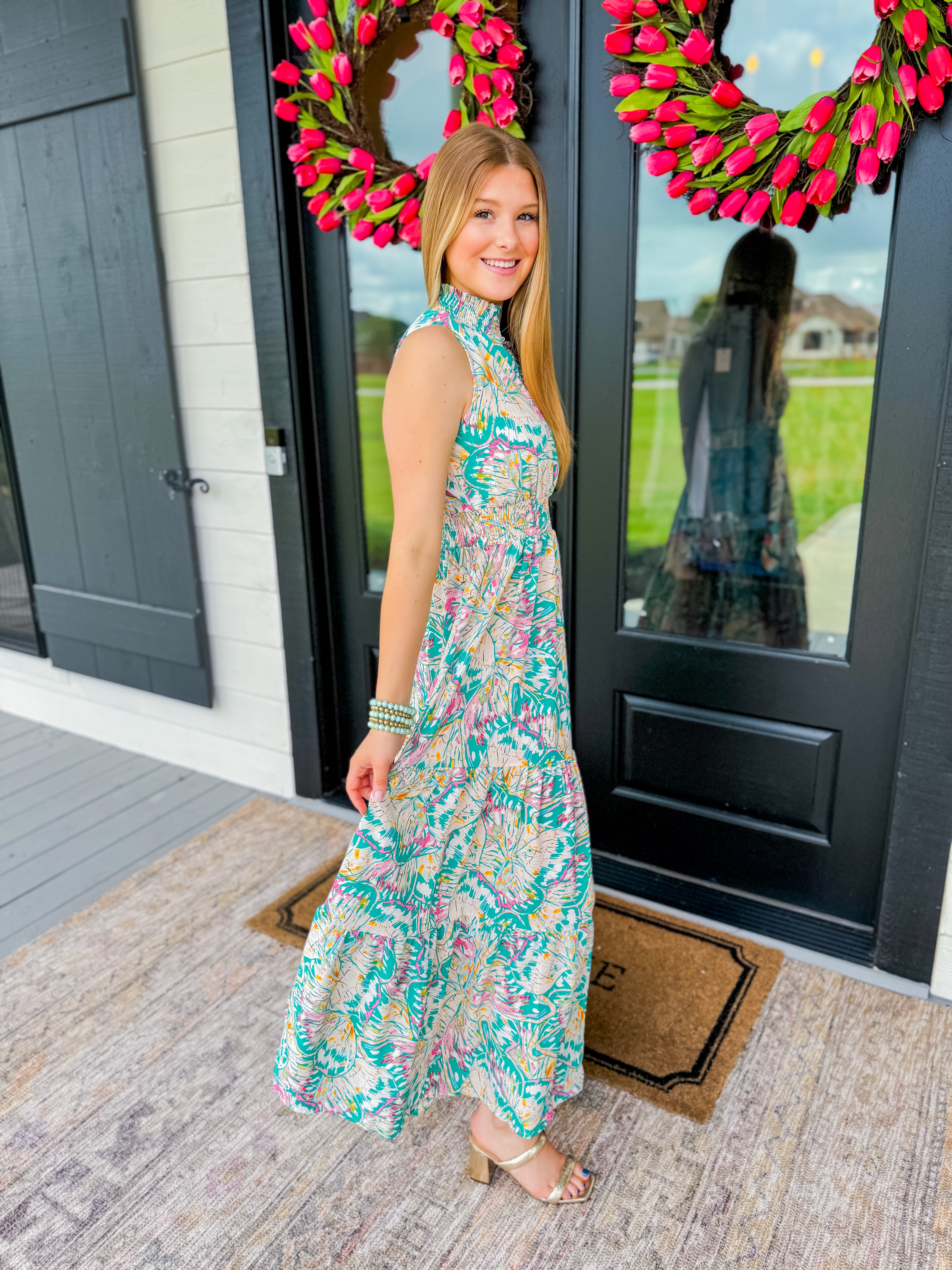 Multicolor Butterfly Print Maxi Dress