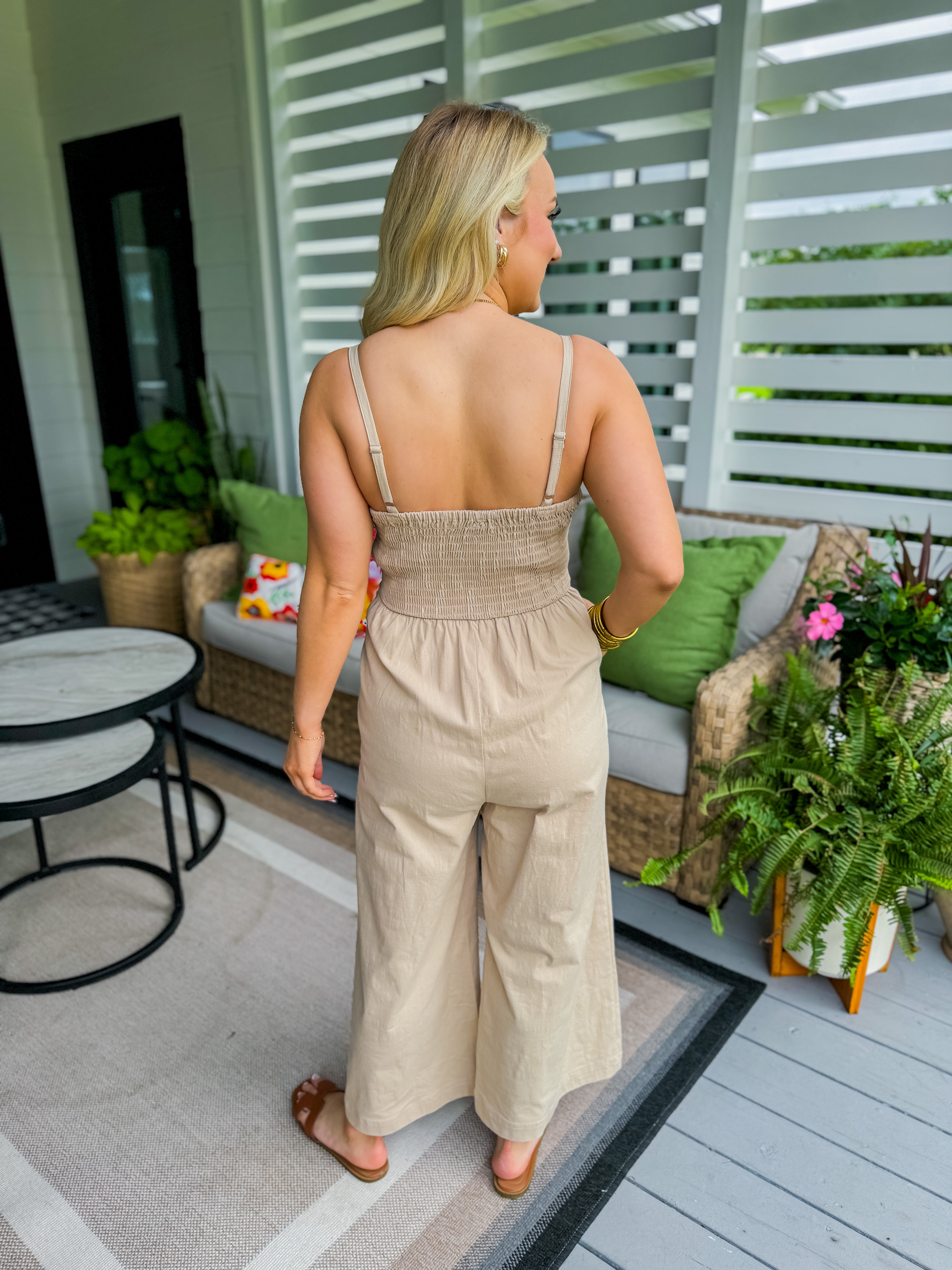 Light Taupe Sweetheart Wide Leg Jumpsuit