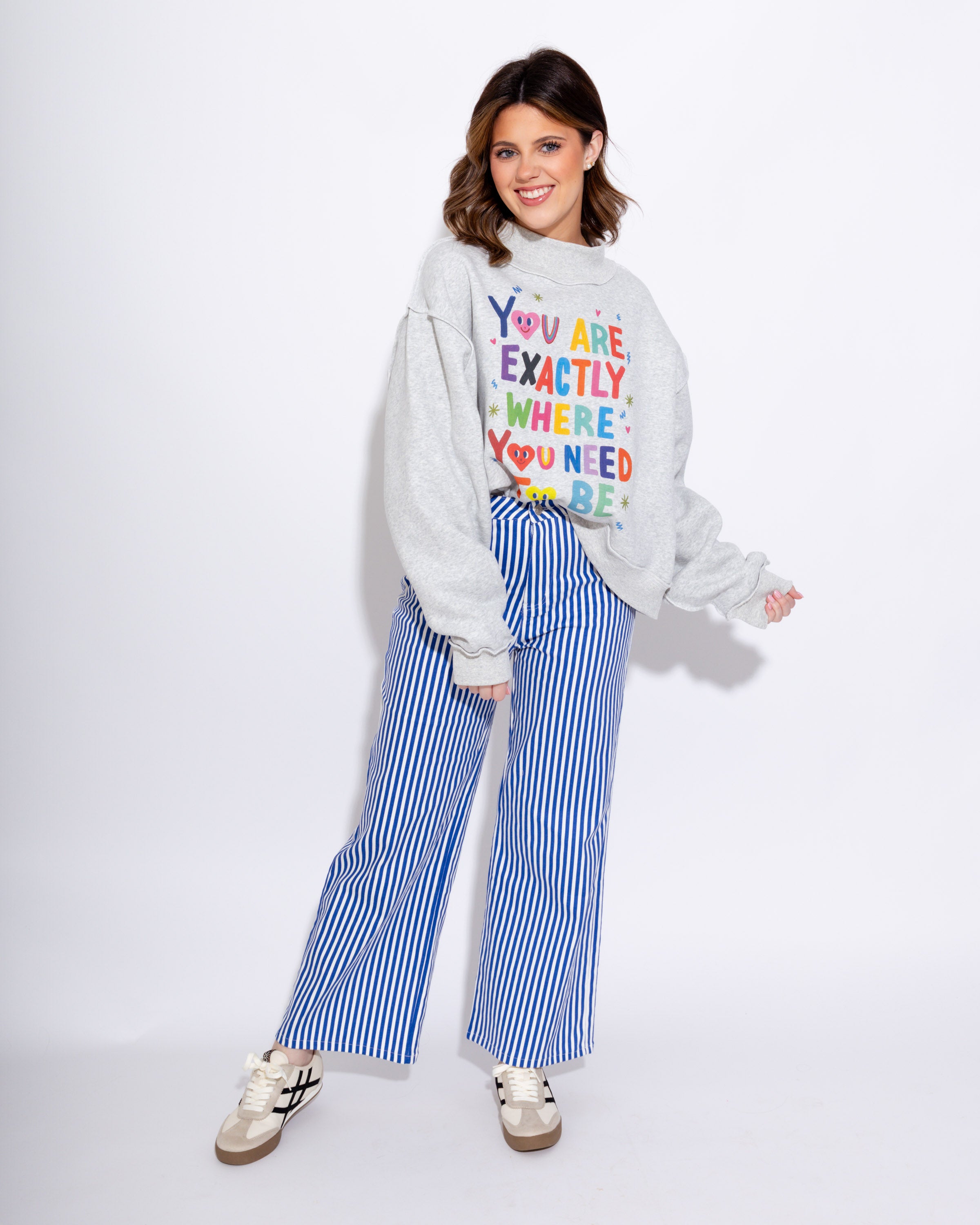 Striped Wide-Leg Pants in Denim