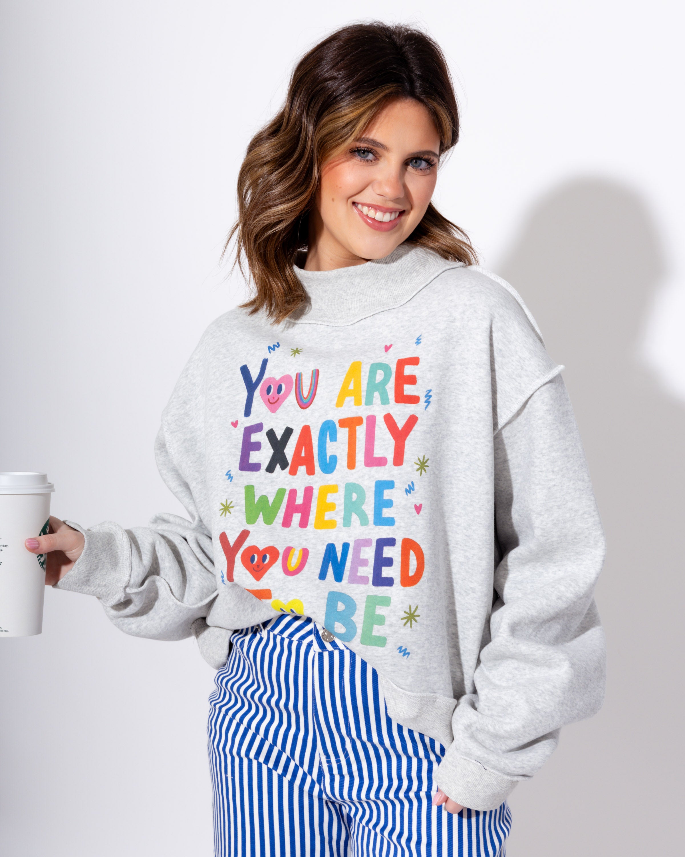 Reversible Graphic Mock-Neck Crop Sweatshirt