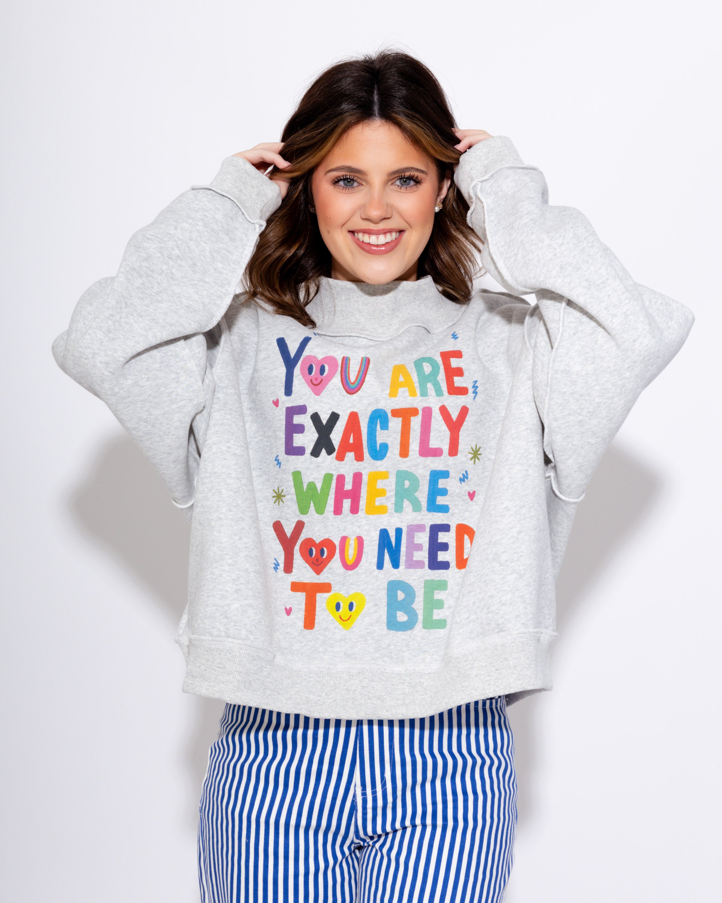 Reversible Graphic Mock-Neck Crop Sweatshirt